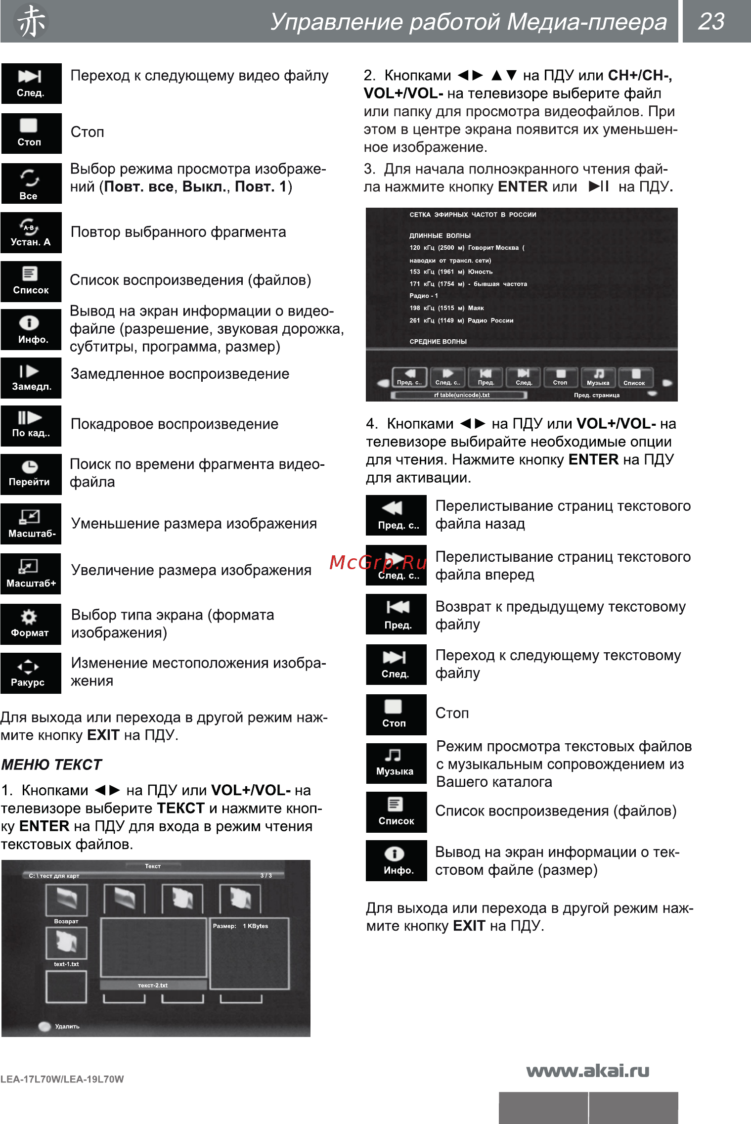 Akai LEA-17L70W [25/32] Управление работой медиа плеера 23