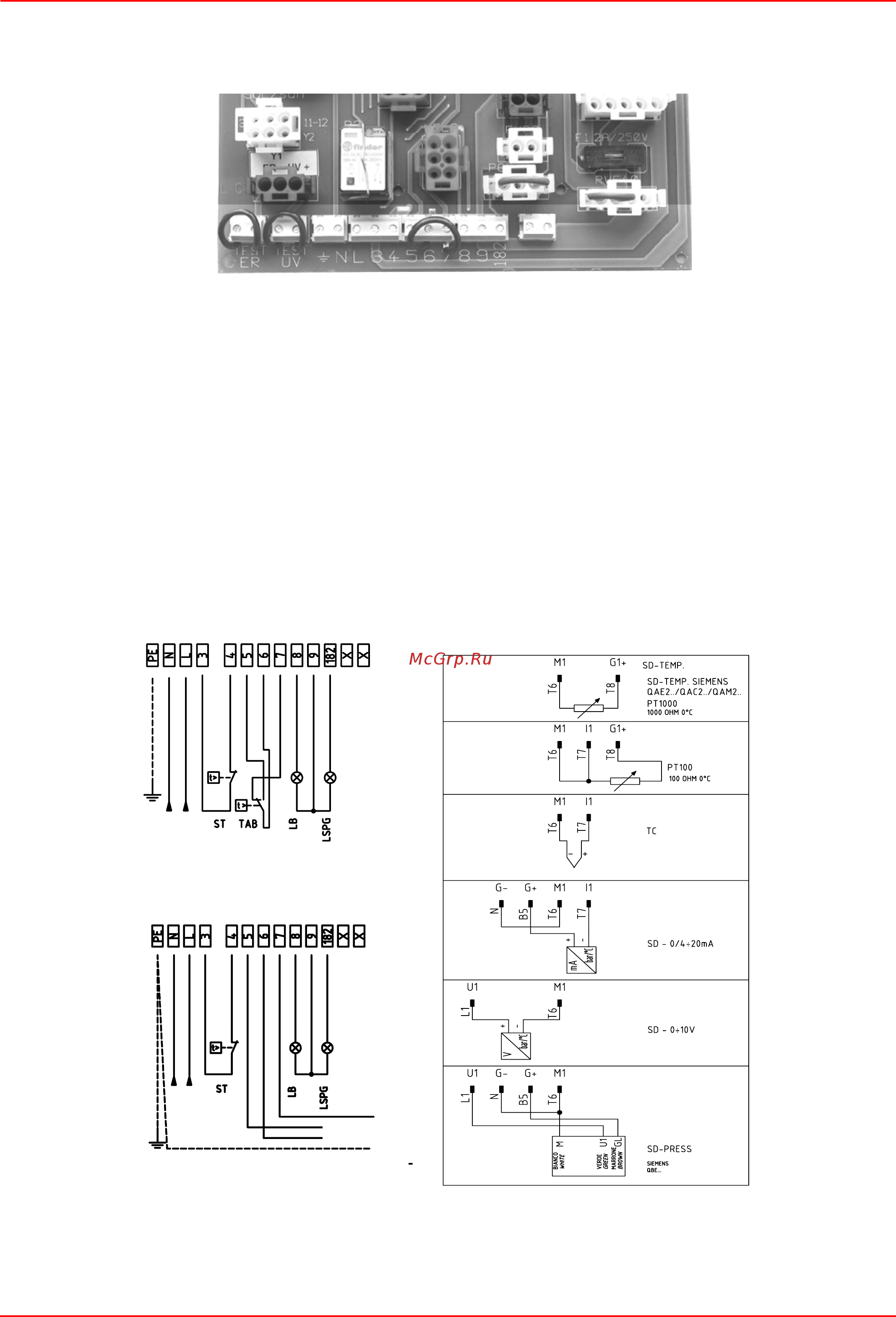 CIB Unigas TP525A [21/48] Схема соединений для горелок оснащенных печатной платой стандартная конфигурация