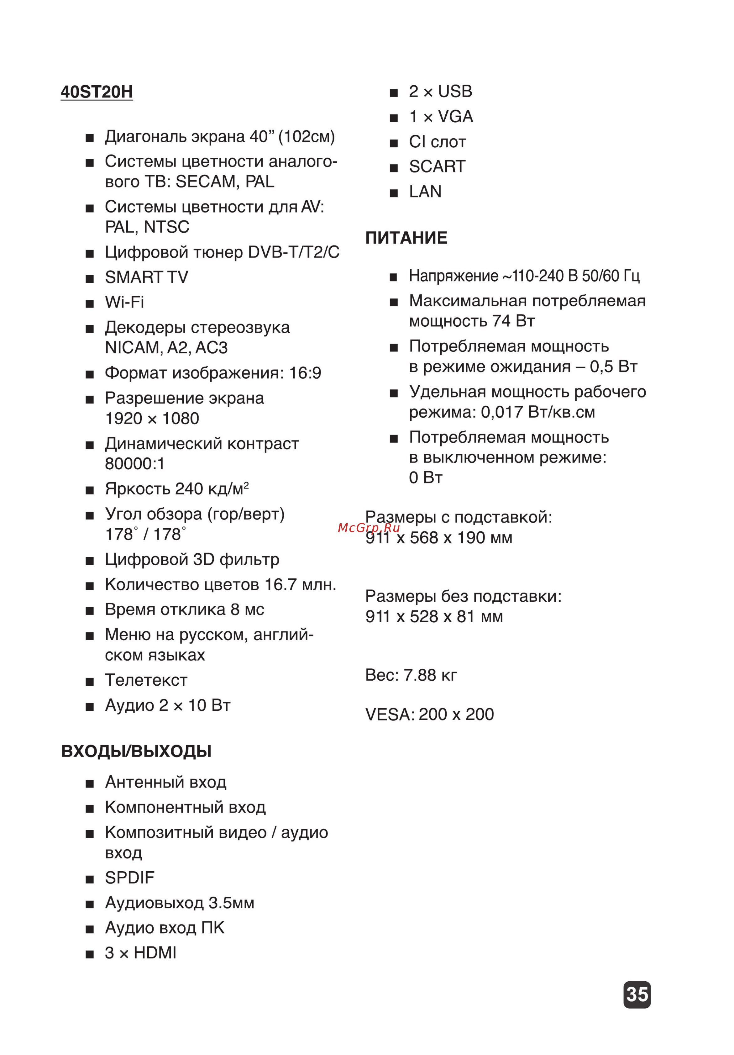 Olto 32ST20H [35/38] Входы выходы