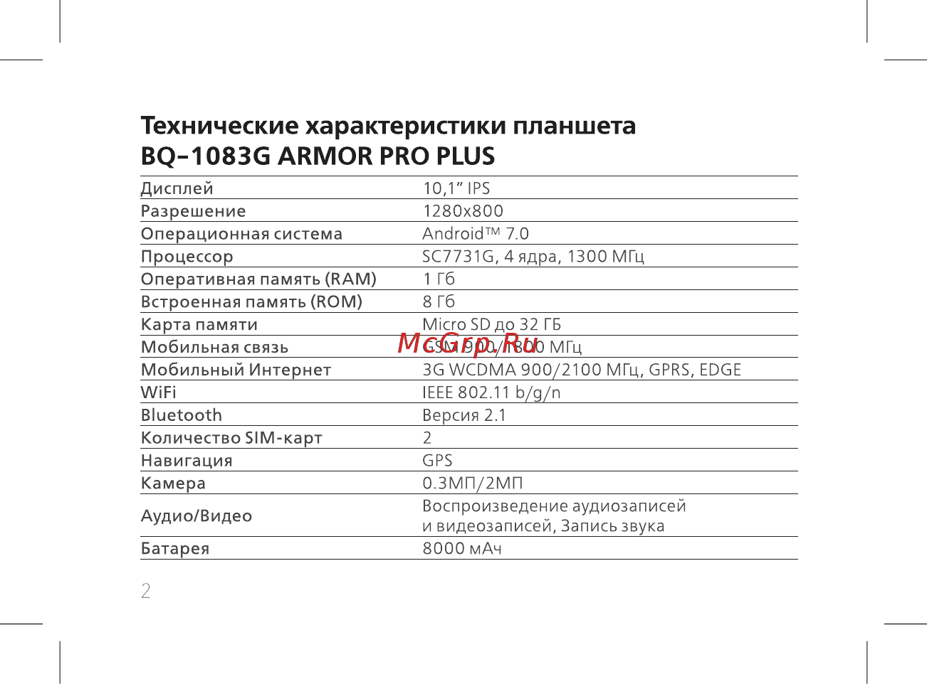 BQ BQ-1083G Armor PRO PLUS [4/44] Технические характеристики планшета bq 1083g armor pro plus