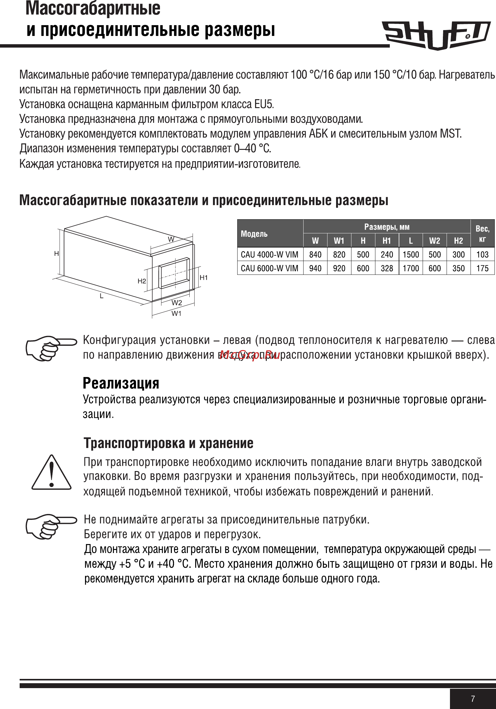 Shuft CAU 4000/3-W VIM [7/20] Массогабаритные и присоединительные размеры