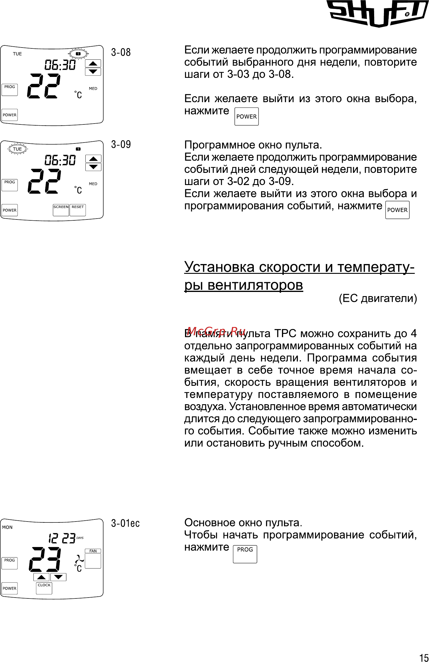 Shuft ECO 160/1-5,0/2-A [15/28] Установка скорости и температу ры вентиляторов