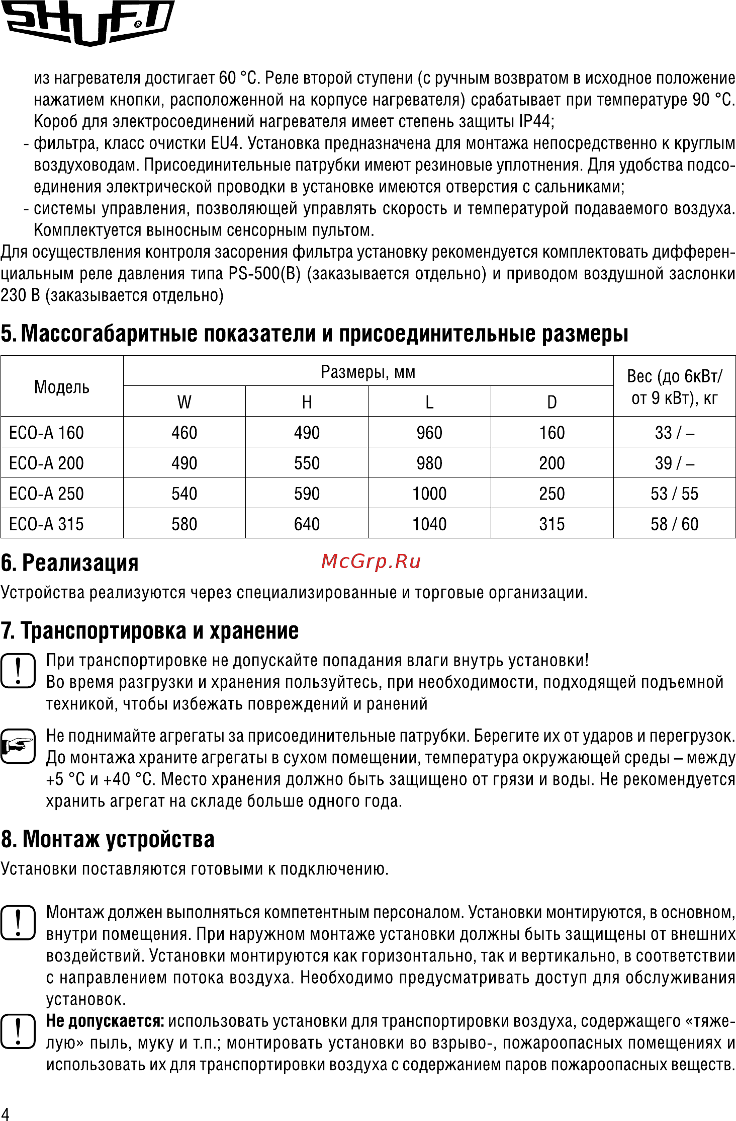 Shuft ECO 250/1-9,0/3-A [4/28] Монтаж устройства