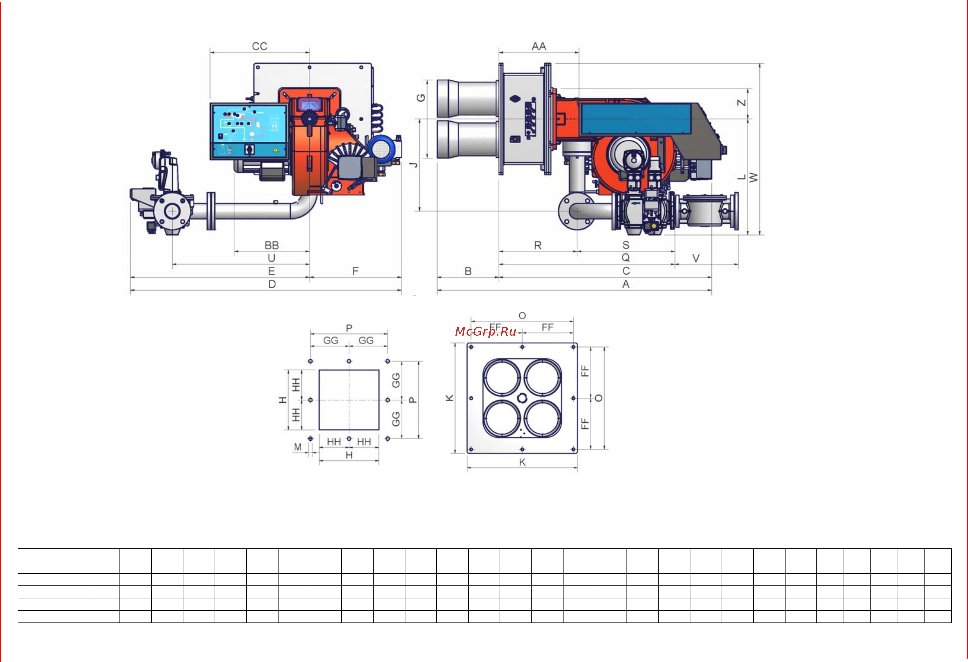 CIB Unigas Tecnopress HP72 MG.MD.S.RU.VS.0.50 [11/75] Рекомендуемая амбразура котла и фланцы горелок