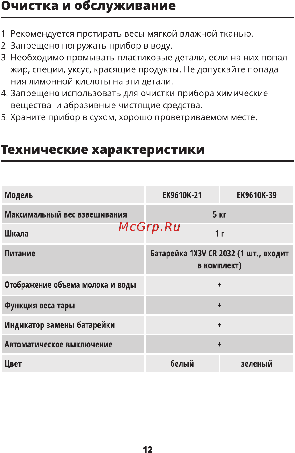 Leran EK9610K-21 [12/16] Очистка и обслуживание