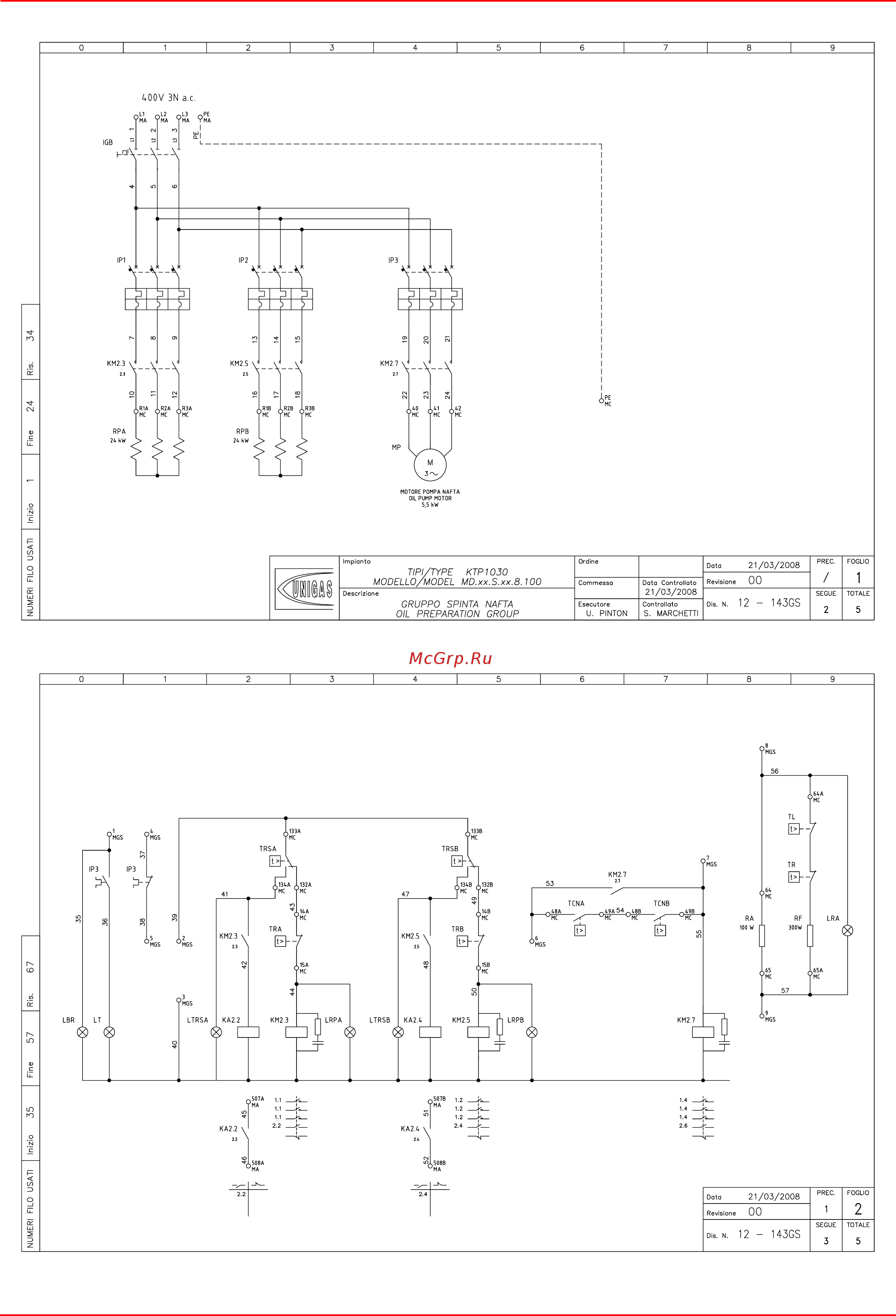 CIB Unigas КTPW 1800 [50/60] Электрическая схема насосной группы подачи топлива
