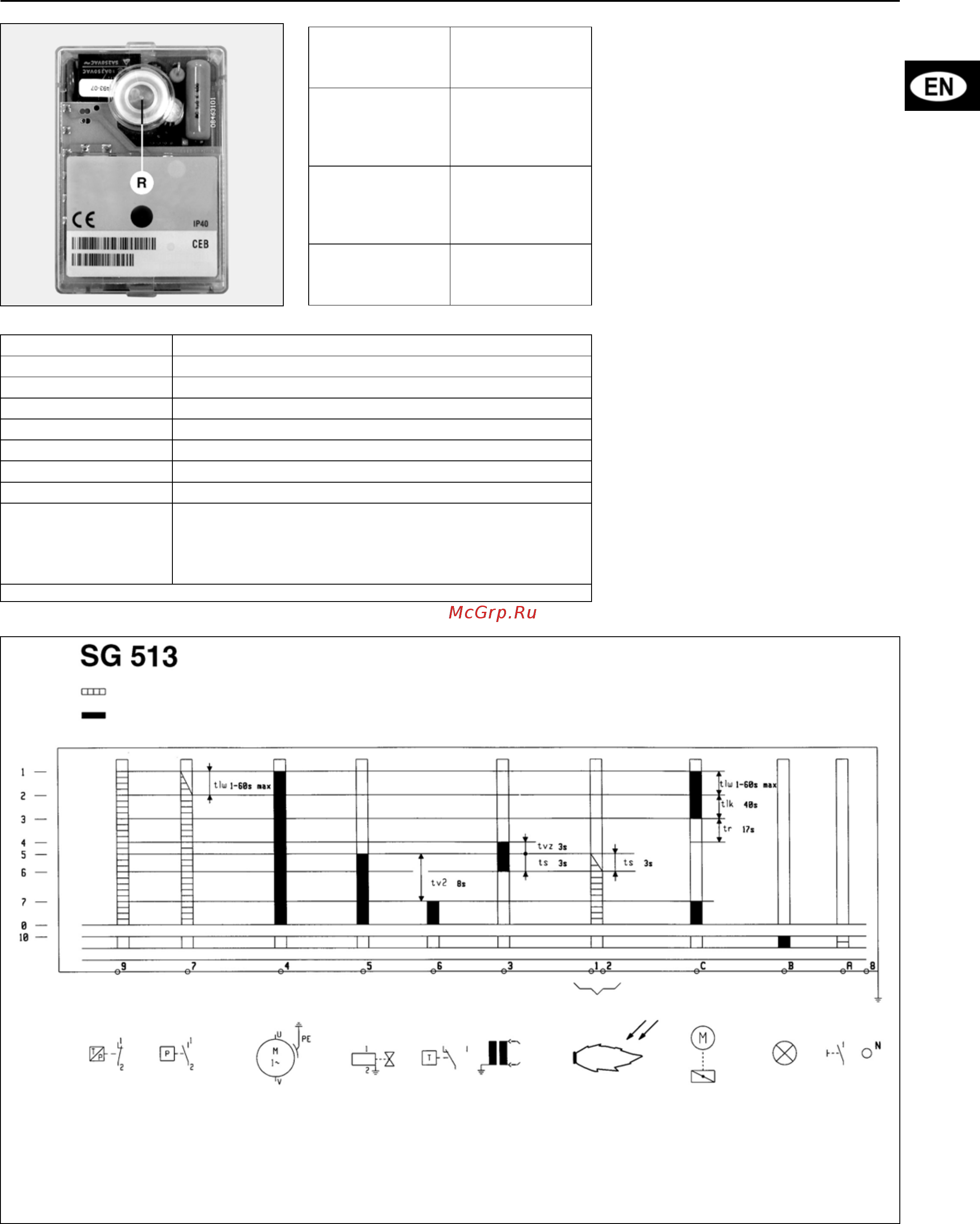 Cuenod C.160 GX 507/8 T1 [13/56] Control and safety unit characteristics unit sg 513 operation diagram