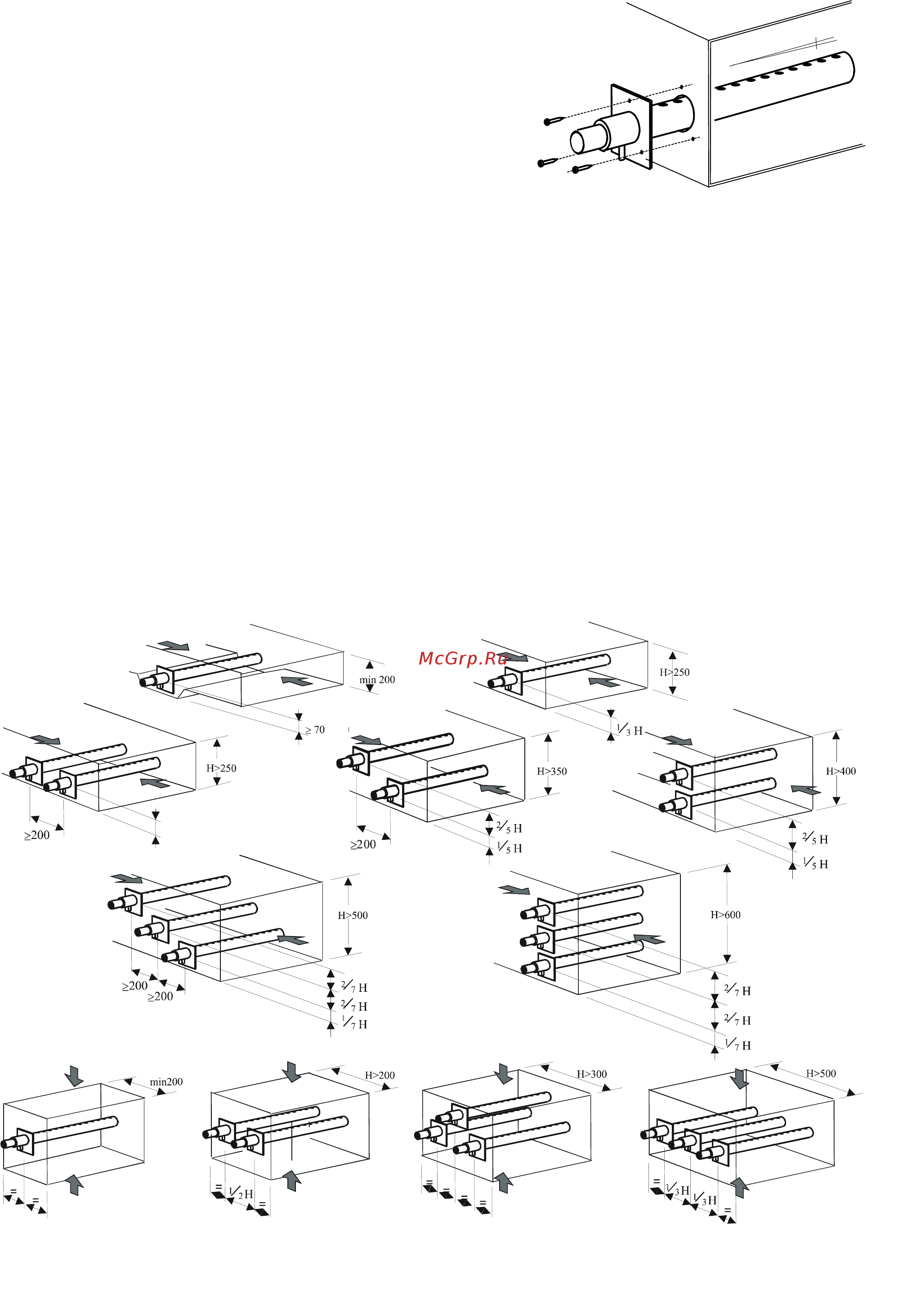 Carel humiSteam UE001-UE065 [11/53] Размещение линейных распределителей в воздуховодах