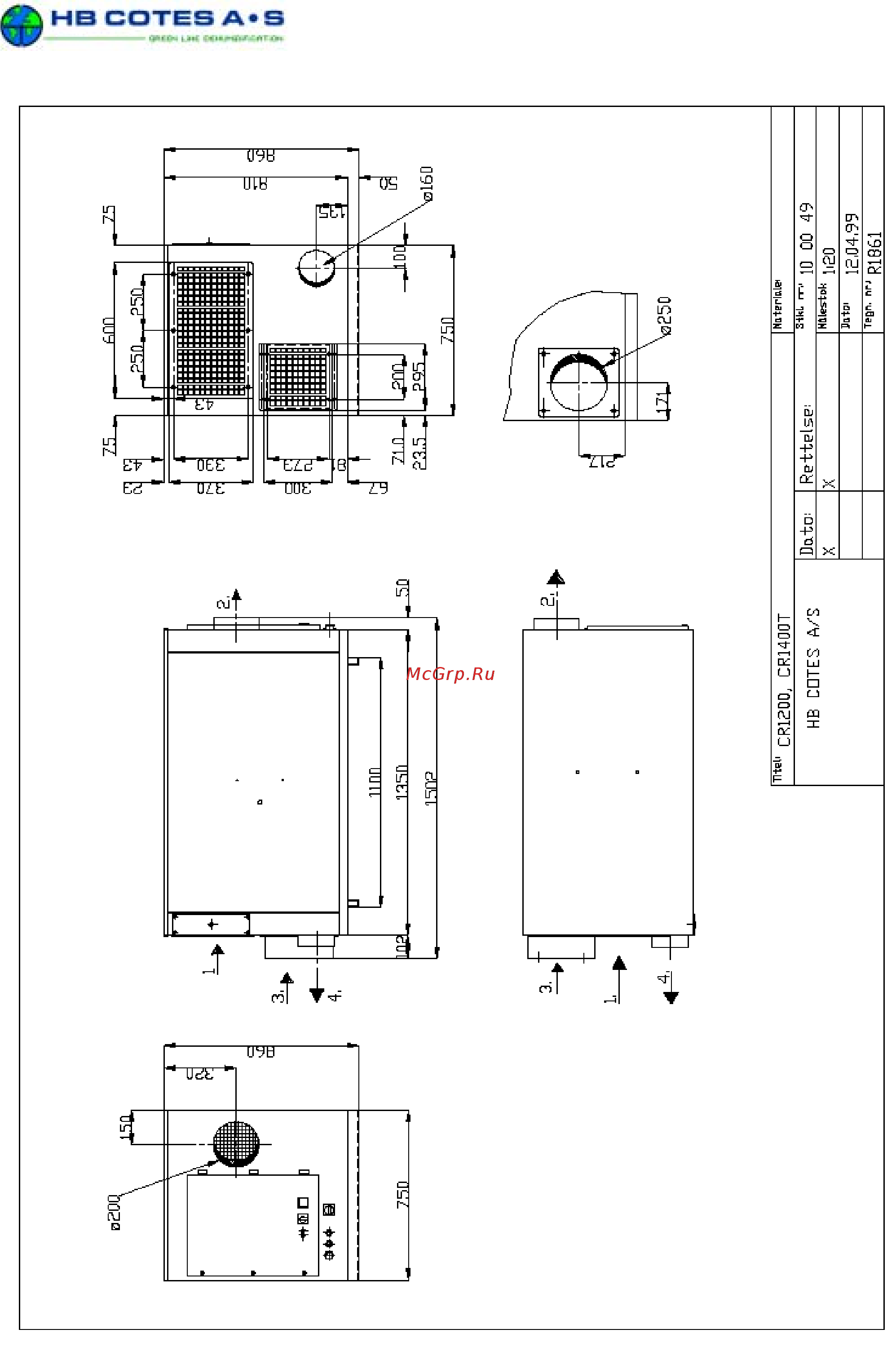 Cotes CR 1200 [6/29] Размеры схема входных и выходных патрубков