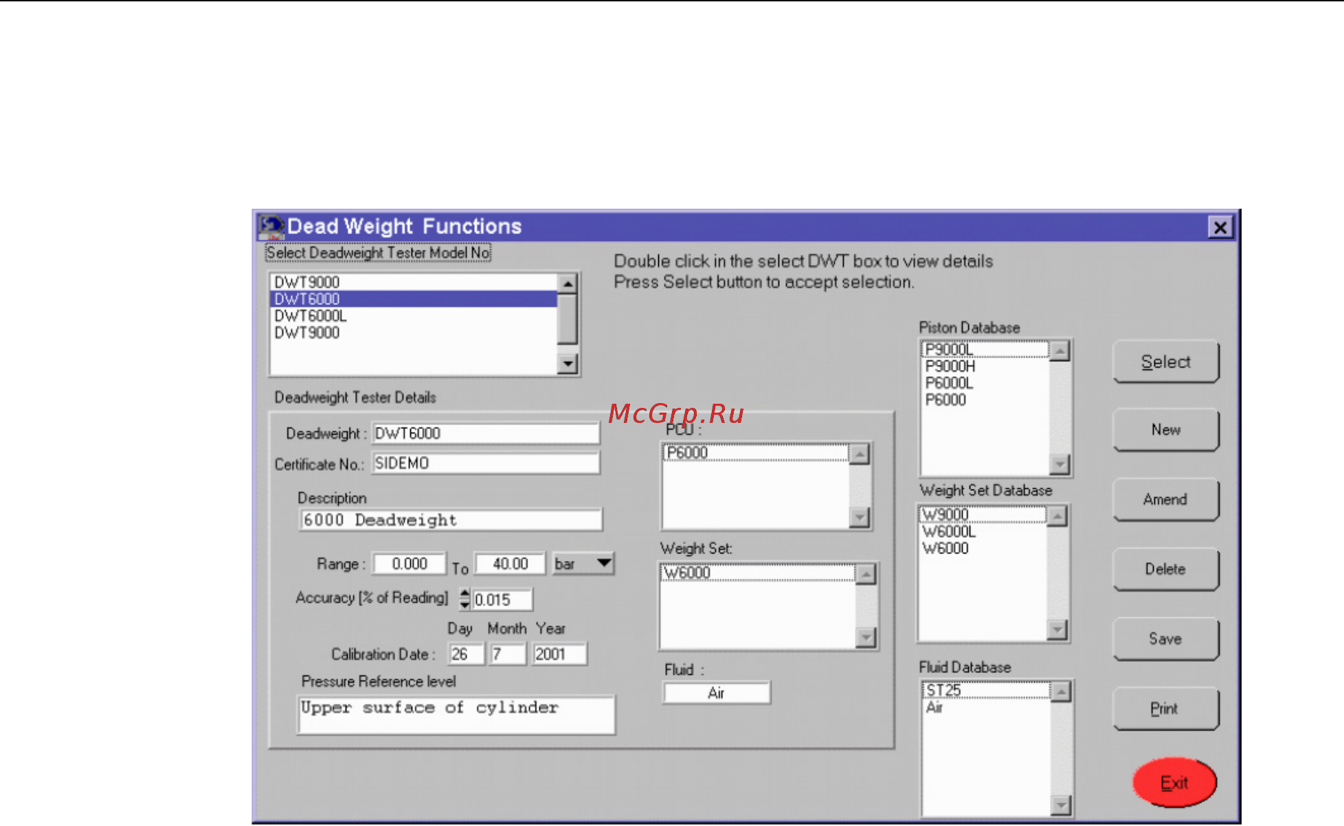 Fluke P3200 [18/46] Managing deadweight tester details