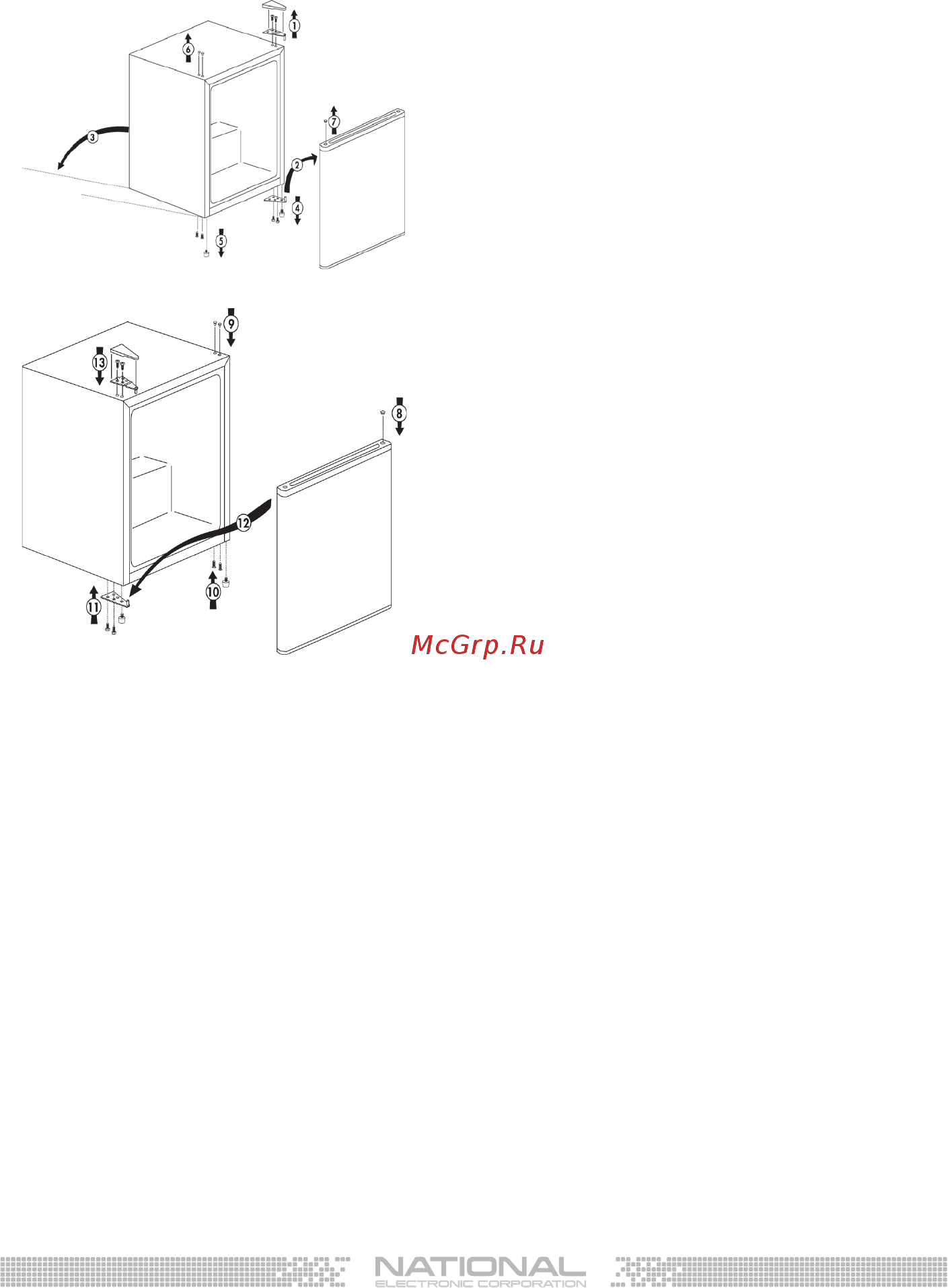 NATIONAL NK-RF750 [7/16] Изменение направления открытия дверцы