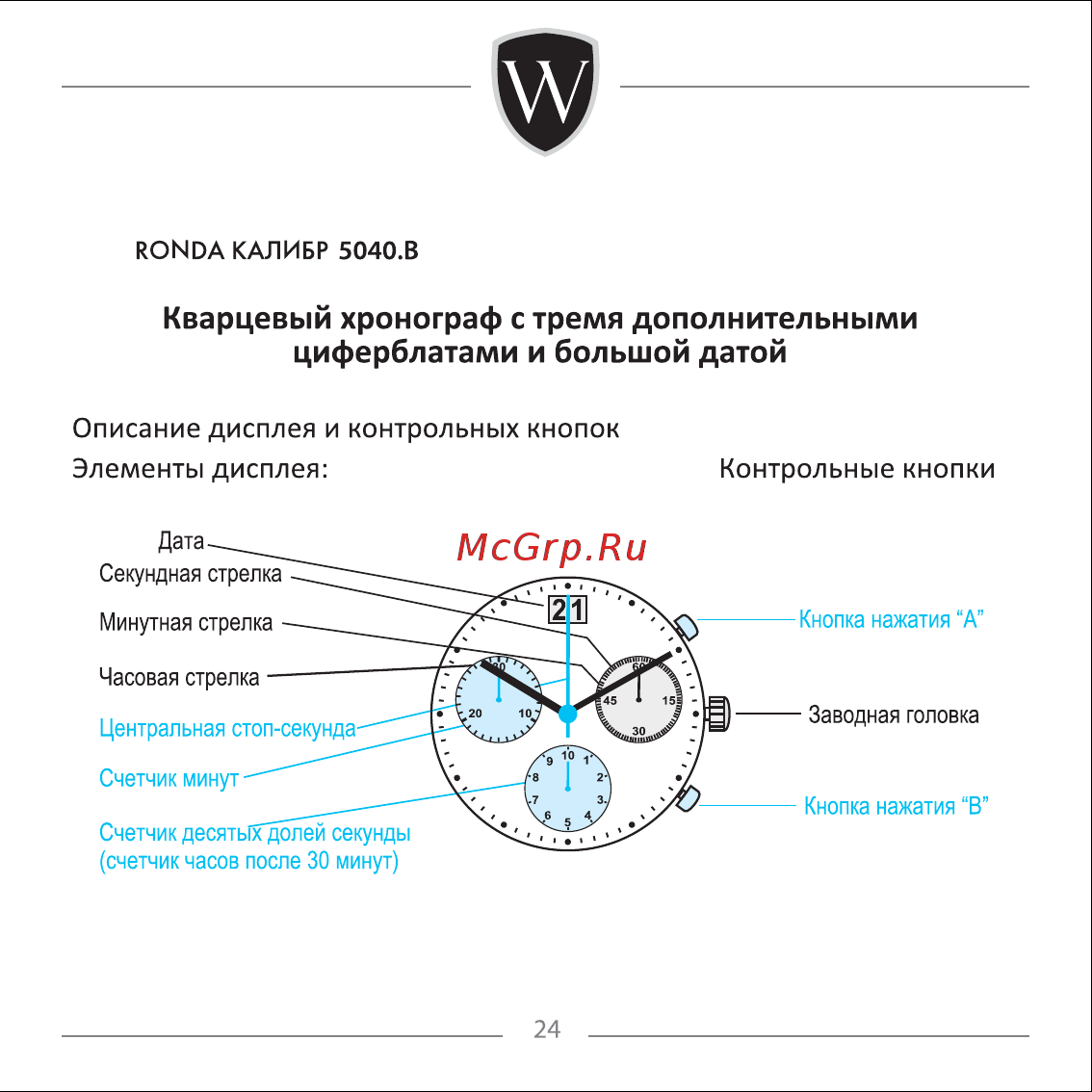 Wainer WA.16910-A [24/61] Кварцевый хронограф с тремя дополнительными