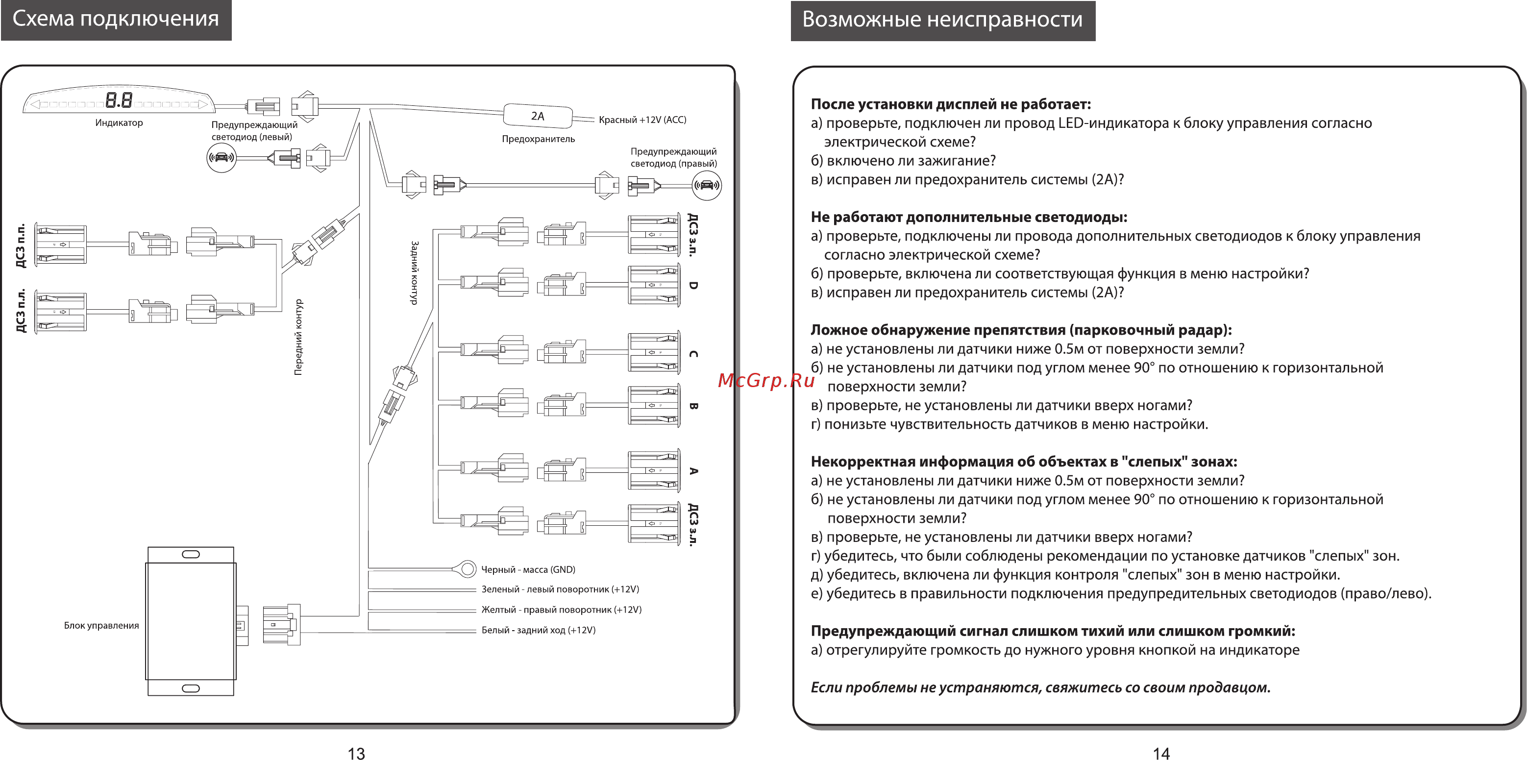 Parkmaster врезной 8 датчиков [8/9] Схема подключения возможные неисправности
