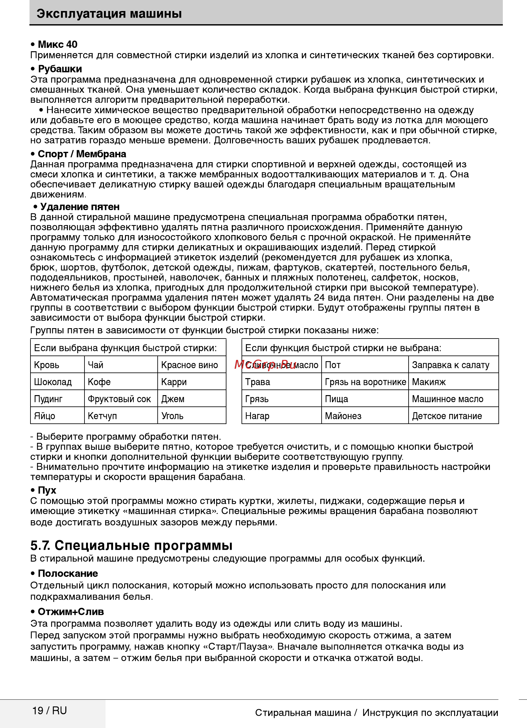Beko RGE785P2XSWI [19/36] Специальные программы