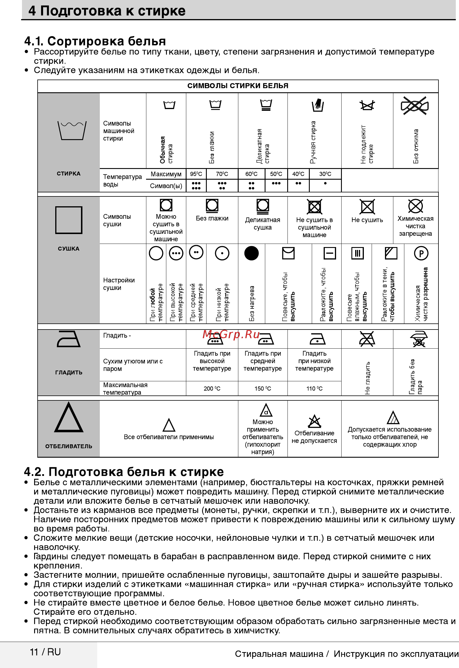 Beko RGE 585P1 BSS [11/32] Подготовка к стирке