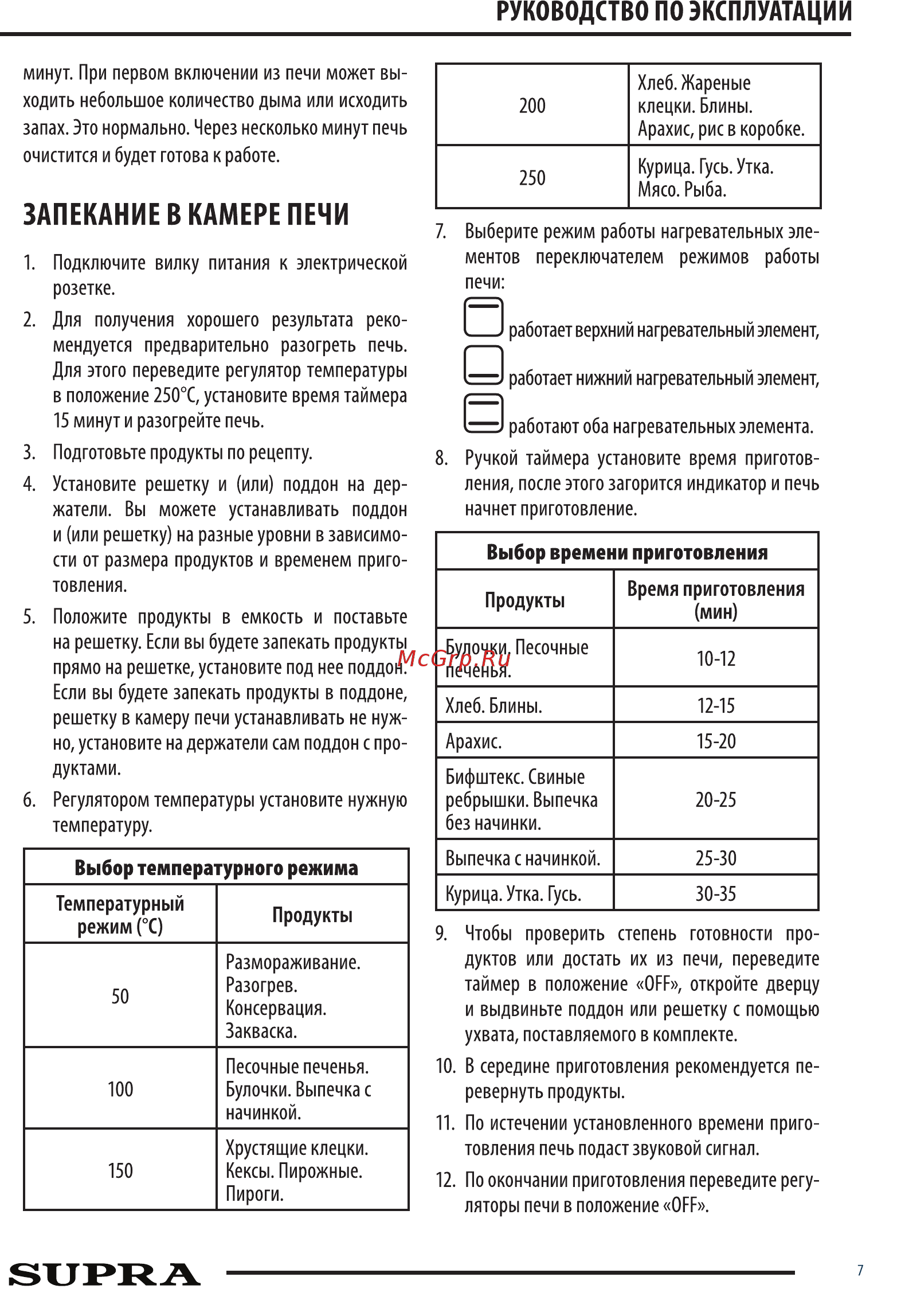 Supra MTS-321 [7/11] Запекание в камере печи