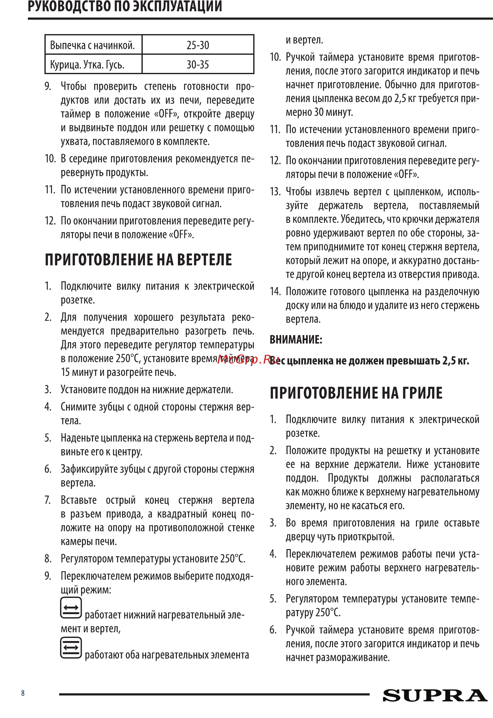 Supra MTS-420 Инструкция по эксплуатации онлайн [8/12] 373591