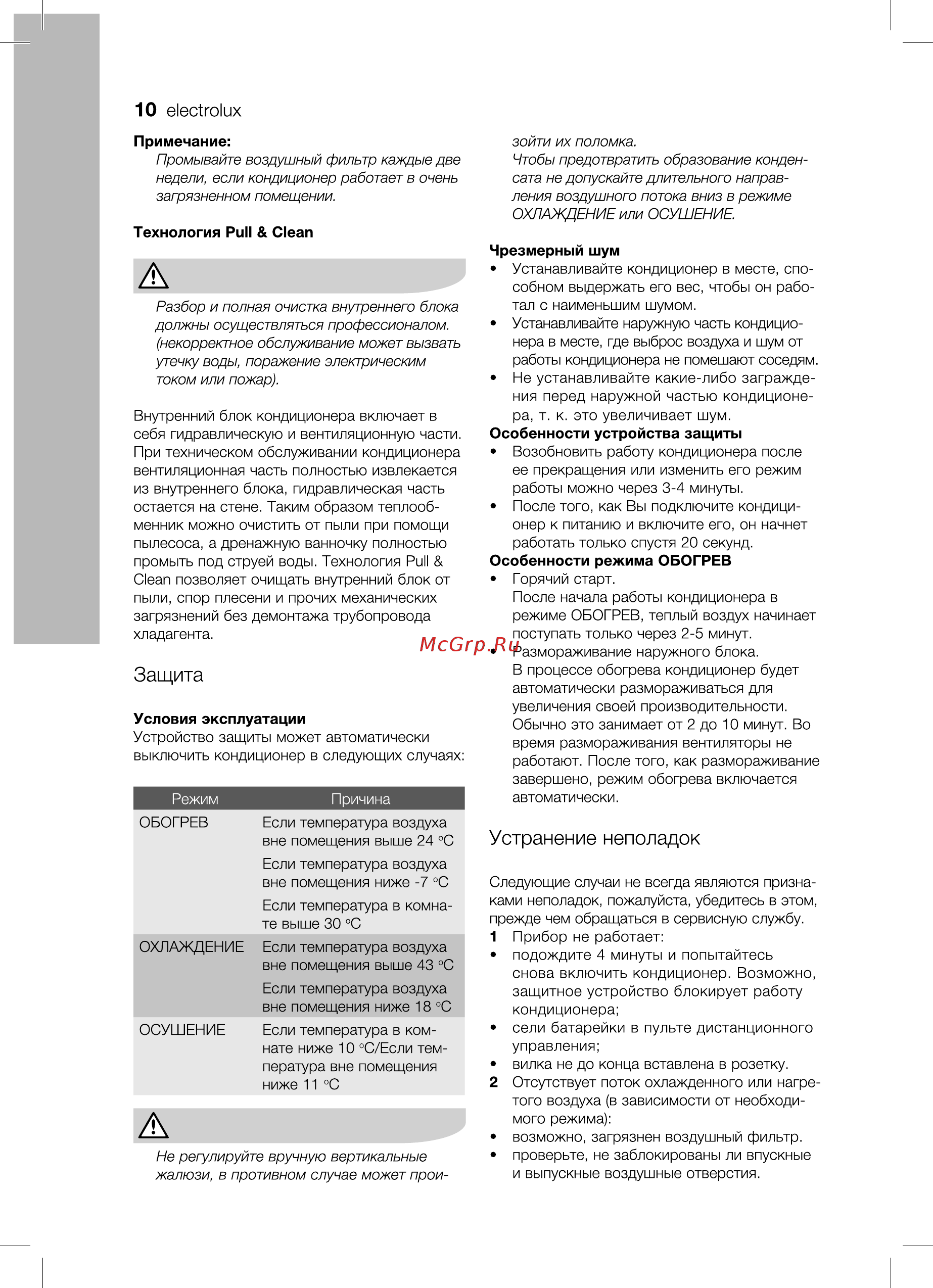 Electrolux EACS - 09HPR/N3 [10/36] Устранение неполадок