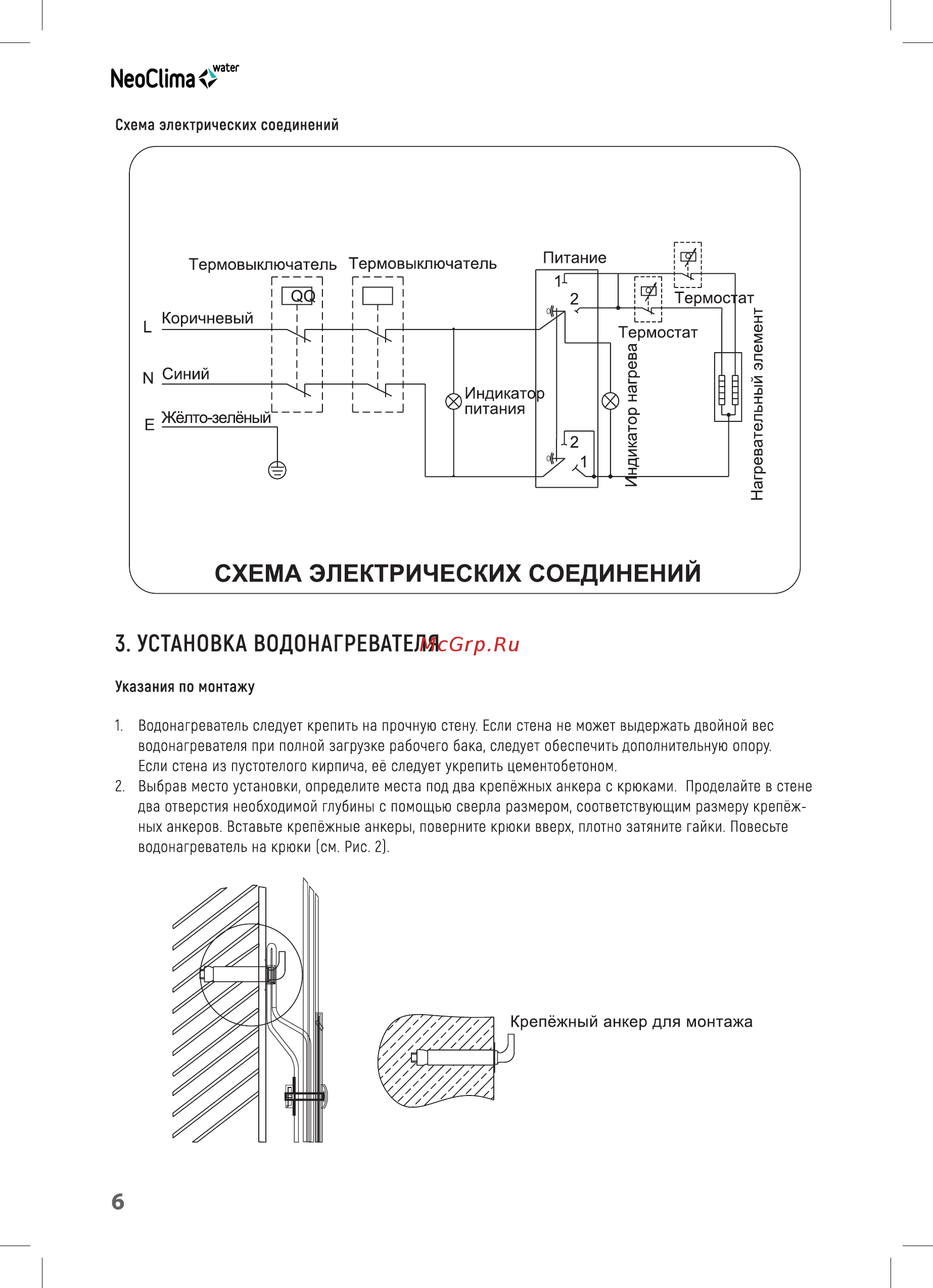Neoclima EWH 80 F [6/18] Схема электрических соединений