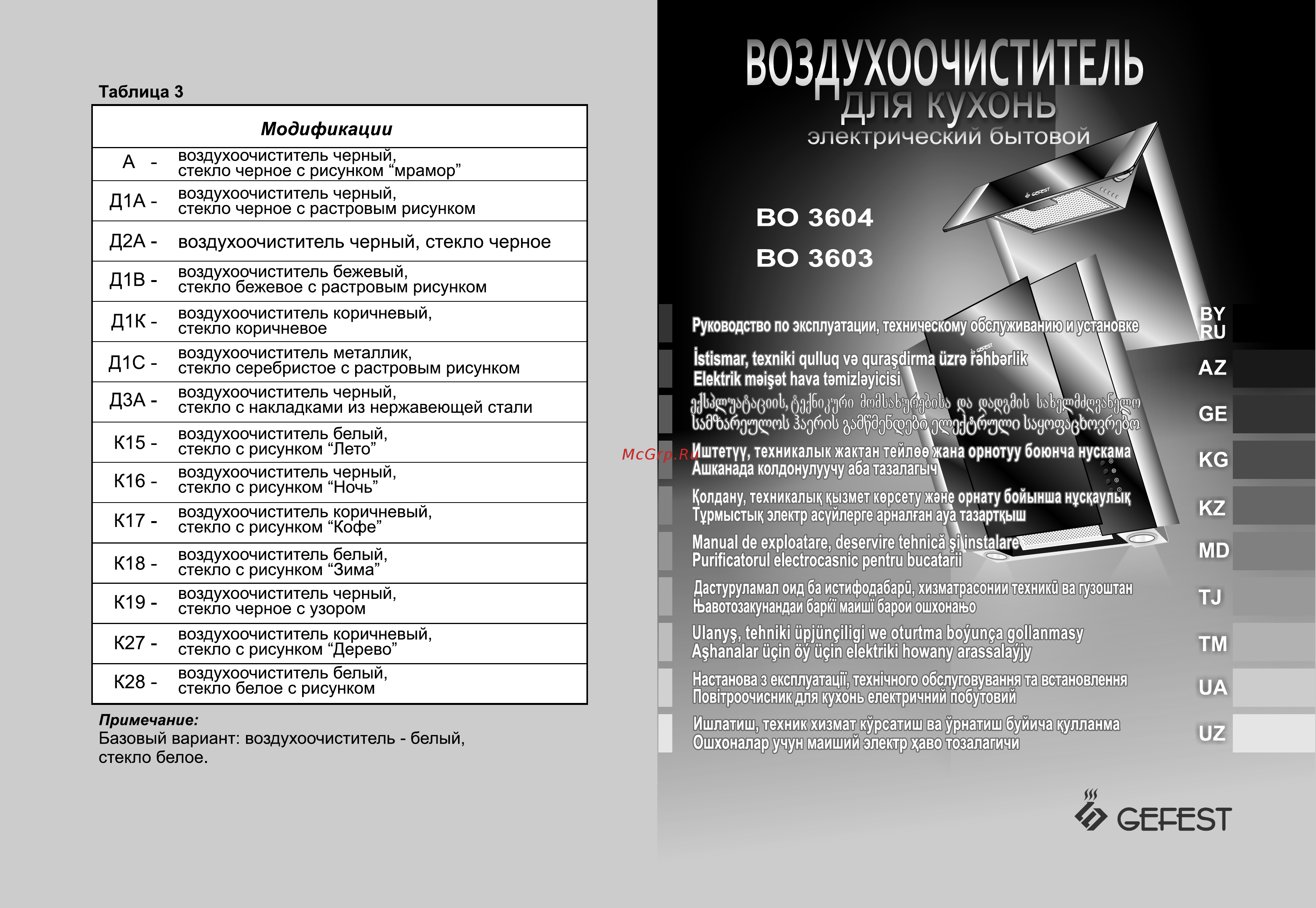 Gefest ВО-3604 Д2А Черная Инструкция по эксплуатации онлайн