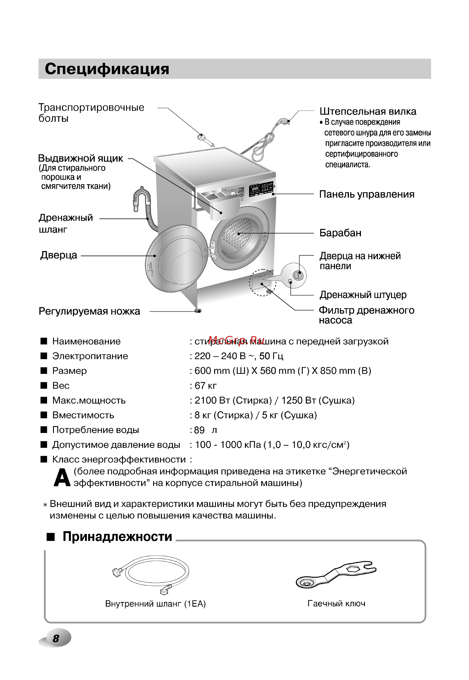 LG F14U2TDH1N с сушкой [8/44] Дренажный штуцер