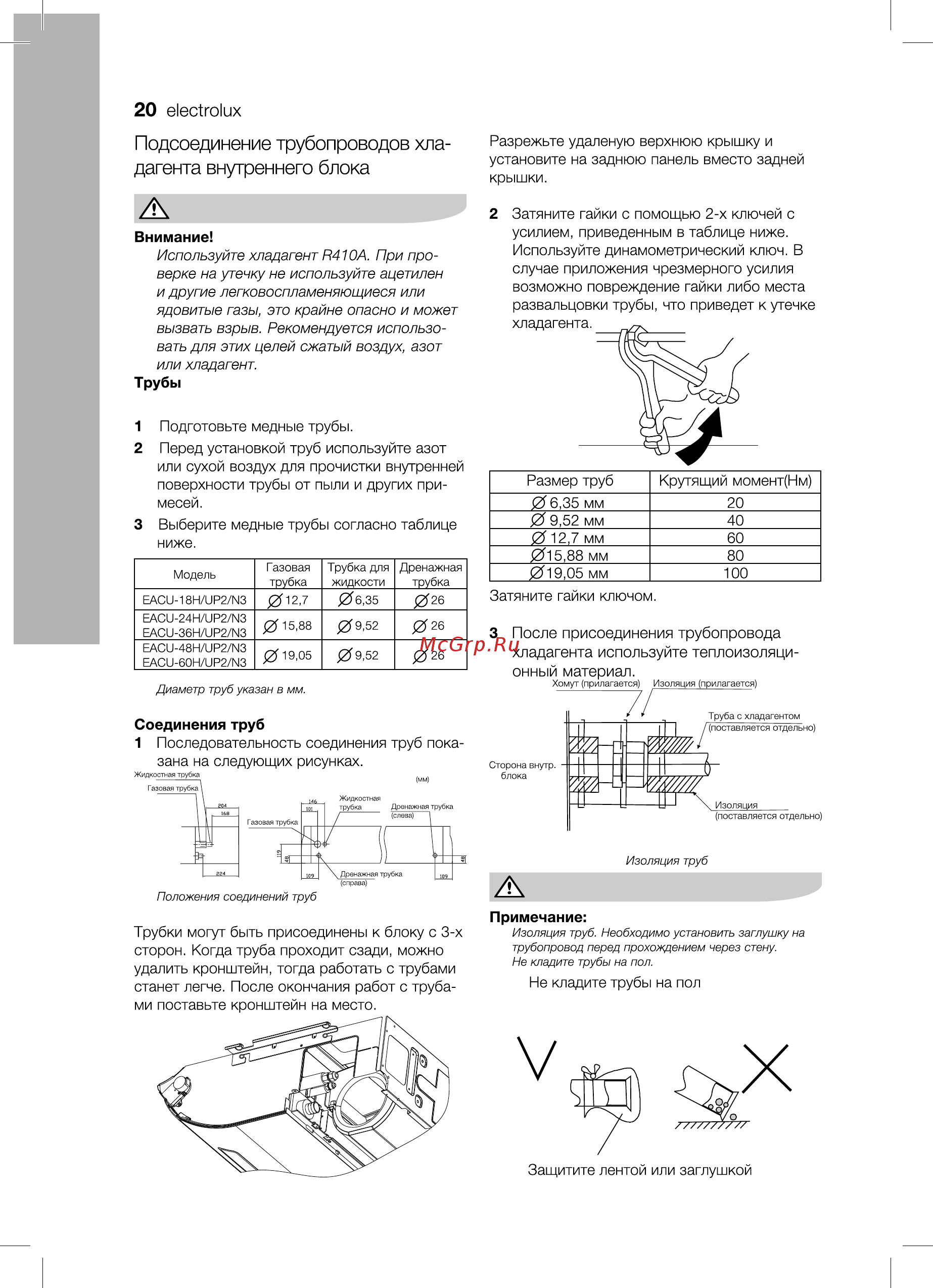Electrolux EACU-36H/UP2/N3 [20/36] Подсоединение трубопроводов хла дагента внутреннего блока