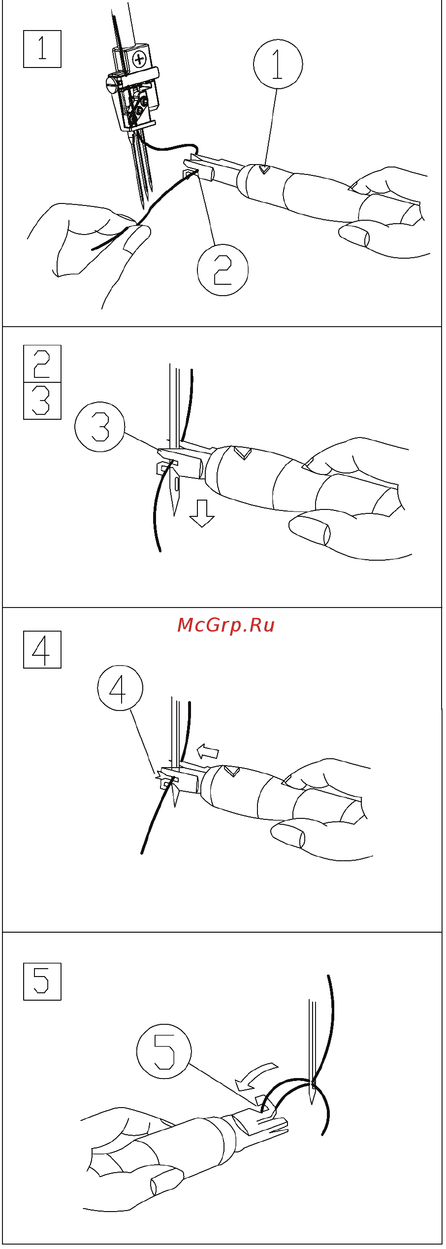 Leader VS 400D Cover Stitch [15/27] Как использовать нитевдеватель