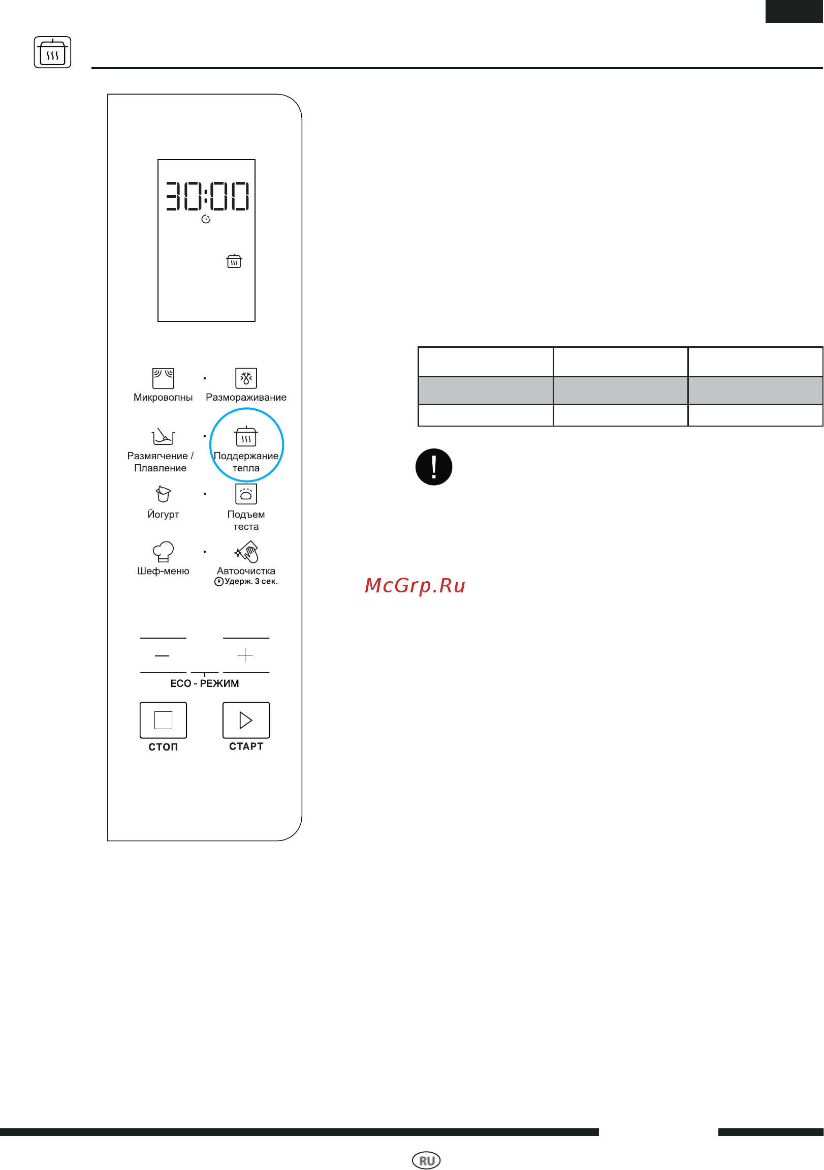 Hotpoint-Ariston Free Space MWHAF 206 B [19/30] Эта функция позволяет автоматически поддерживать температуру свежеприготовленного продукта