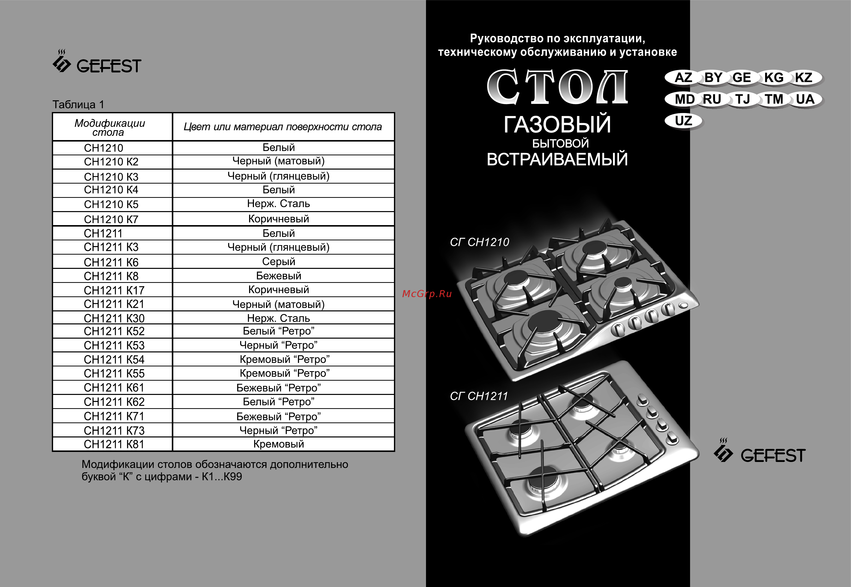Gefest СГ СН 1211 К82 Инструкция по эксплуатации онлайн