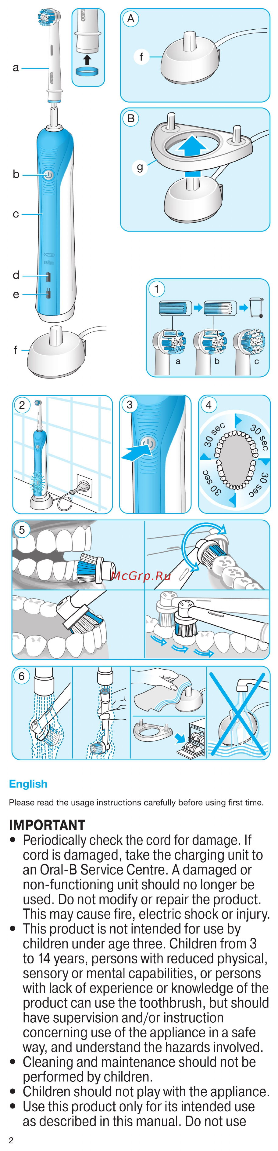 Oral-B 81426302 500/D16.513U Precision Clean Инструкция по эксплуатации онлайн [2/7] 379292