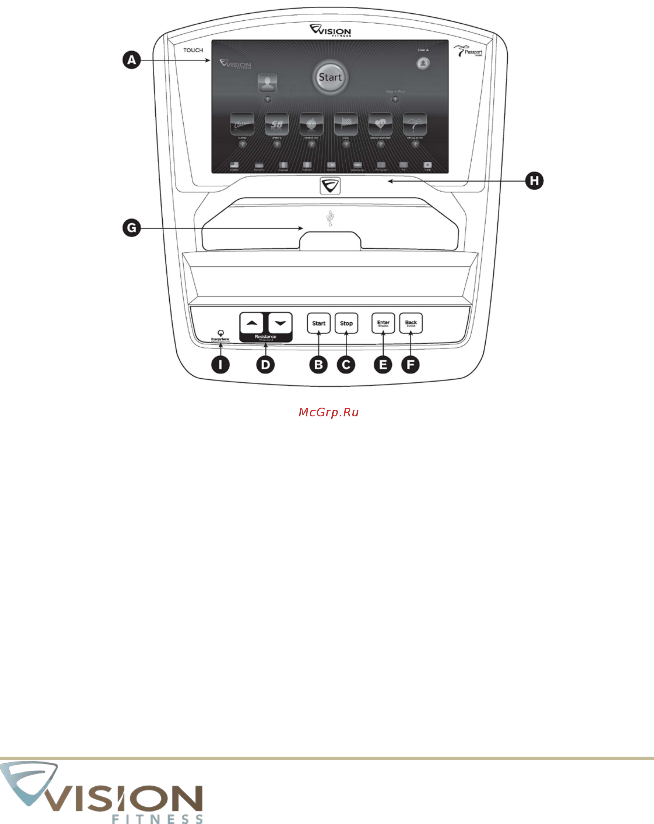 Vision Fitness R40 - Touch ZMK4000552 [16/28] Работа с консолью