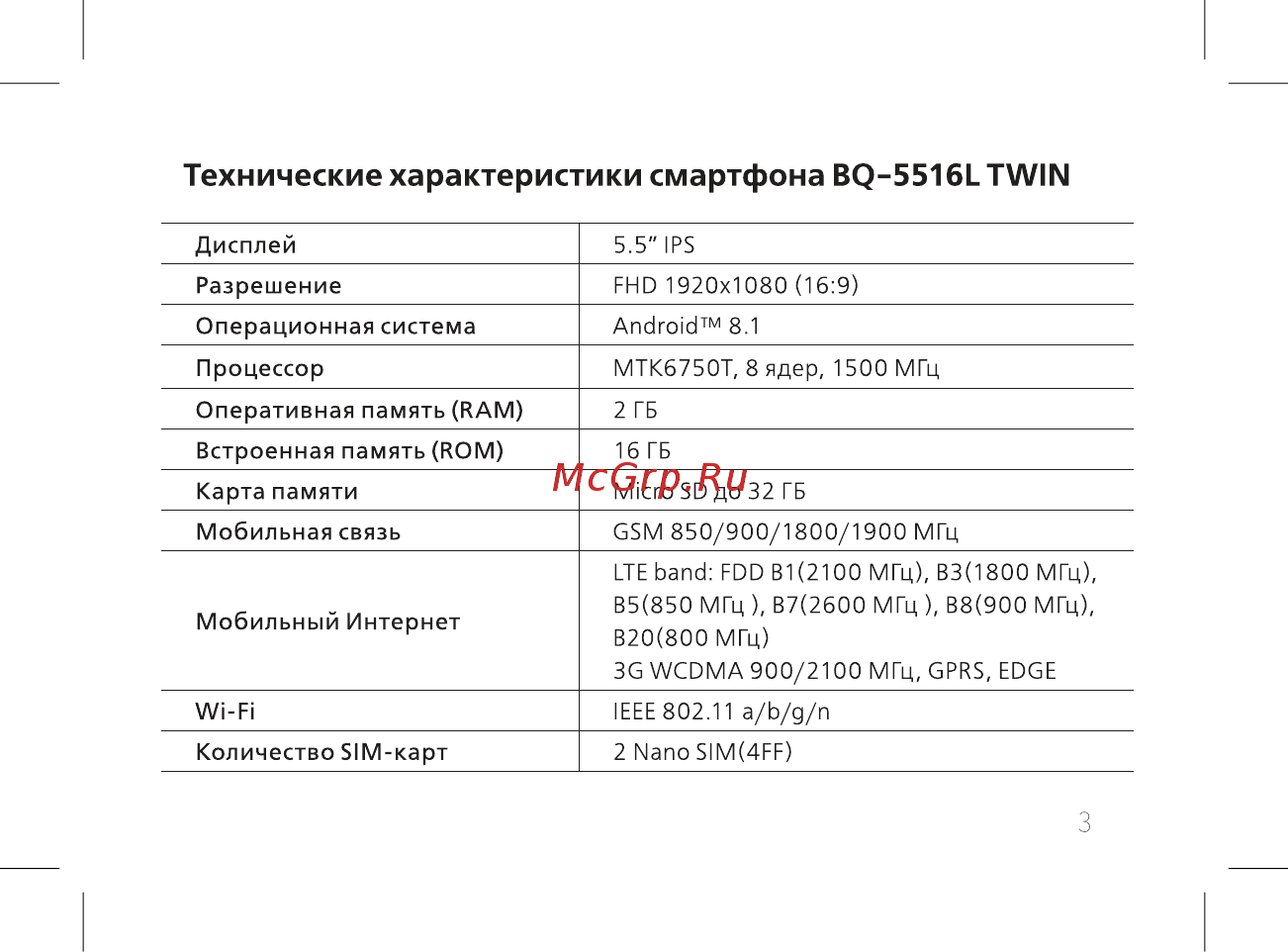 BQ 737506 [5/60] Технические характеристики смартфона bq 5516ltwin