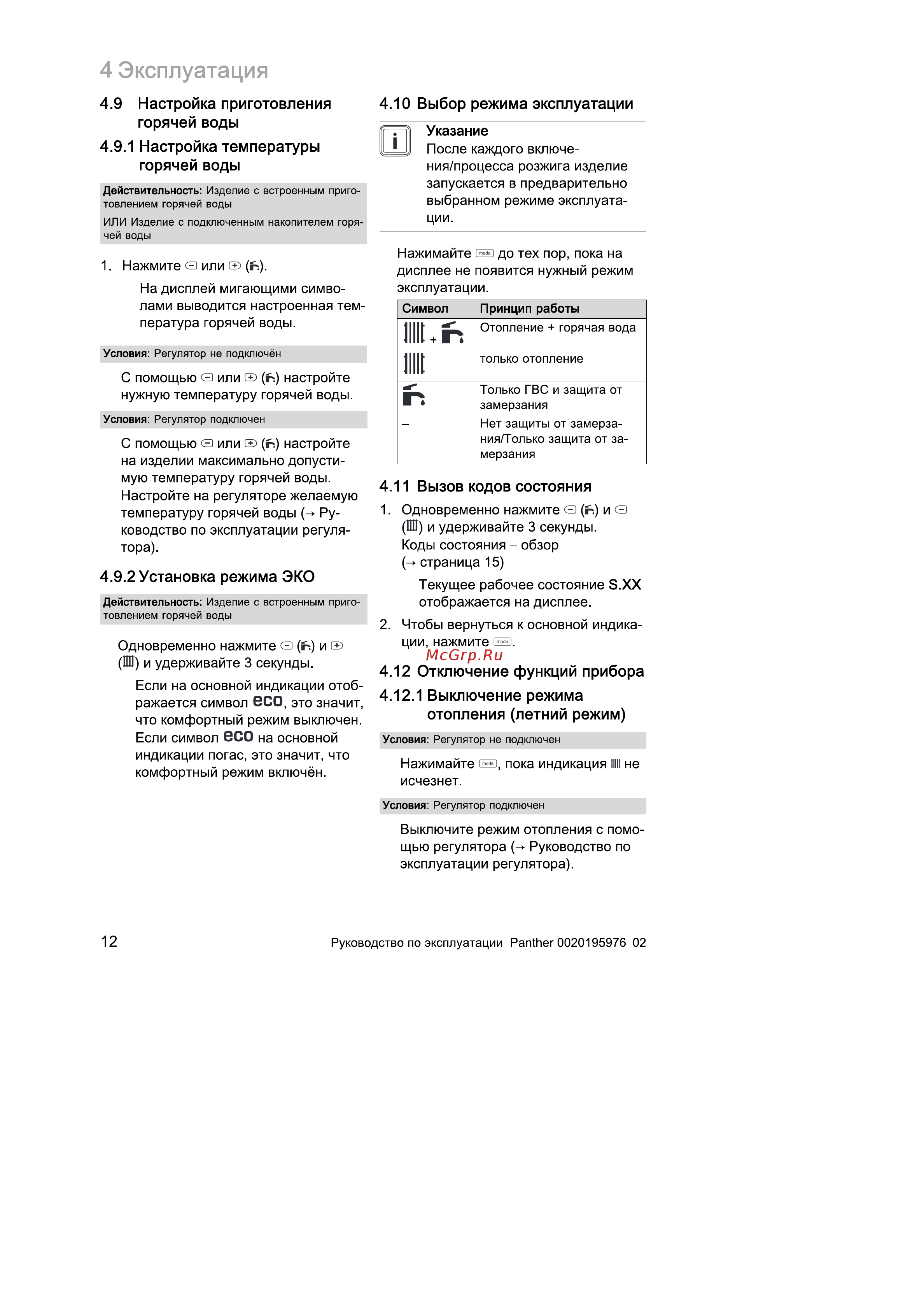 Protherm Пантера 2015 [12/20] Эксплуатация