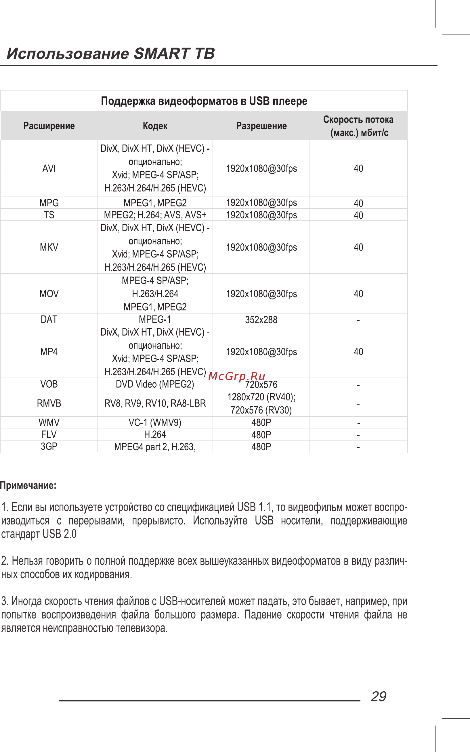 ECON EX-39HS001B [31/44] Если вы используете устройство со спецификацией usb 1 то видеофильм может воспро изводиться с перерывами прерывисто используйте usb носители поддерживающие стандарт usb 2