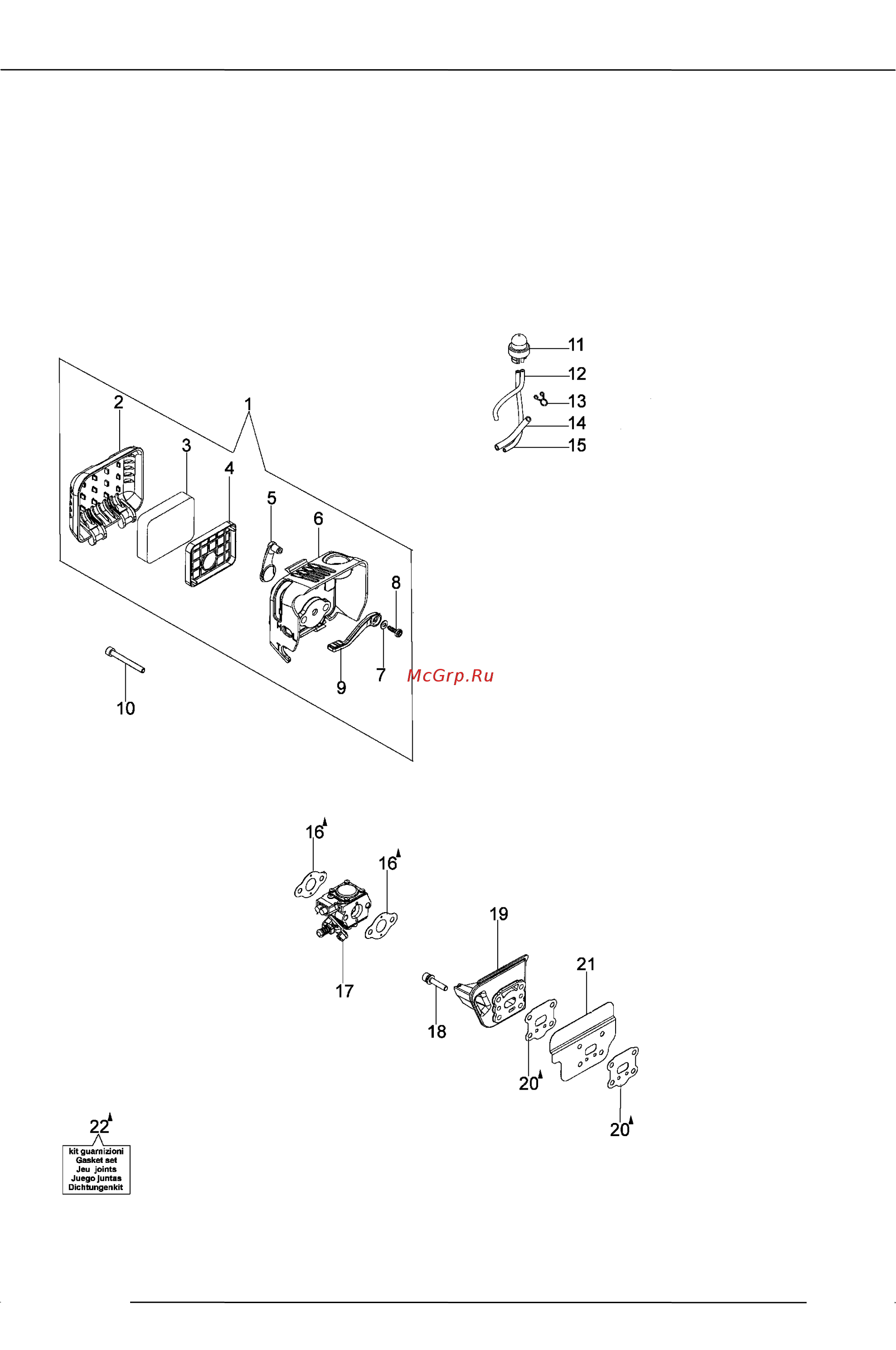 Oleo-Mac WP300 5502-9101E2T [9/12] Иллюстрацияair filter and carburettor