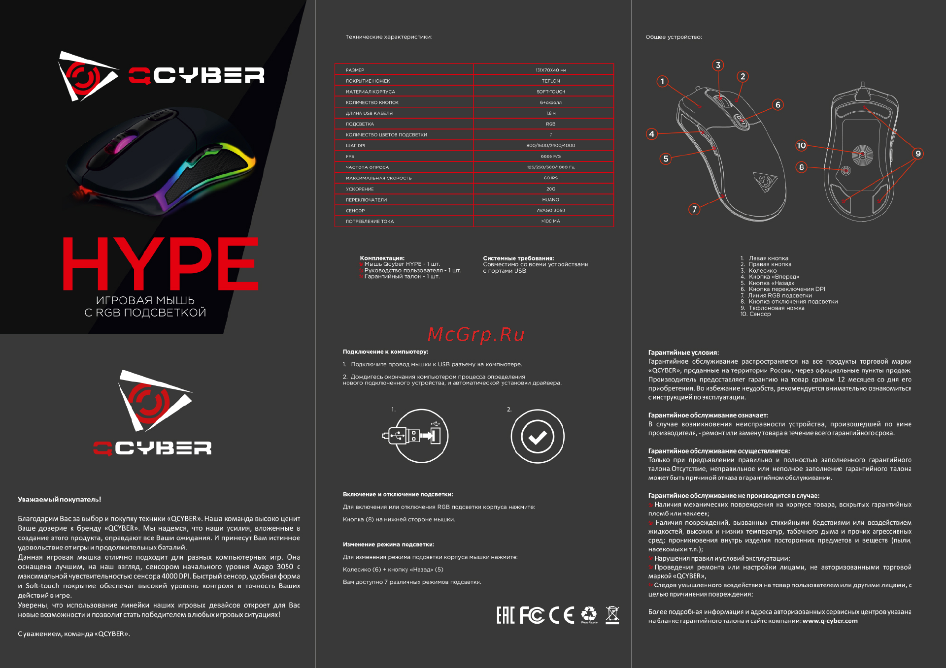 Qcyber Hype RGB Инструкция по эксплуатации онлайн