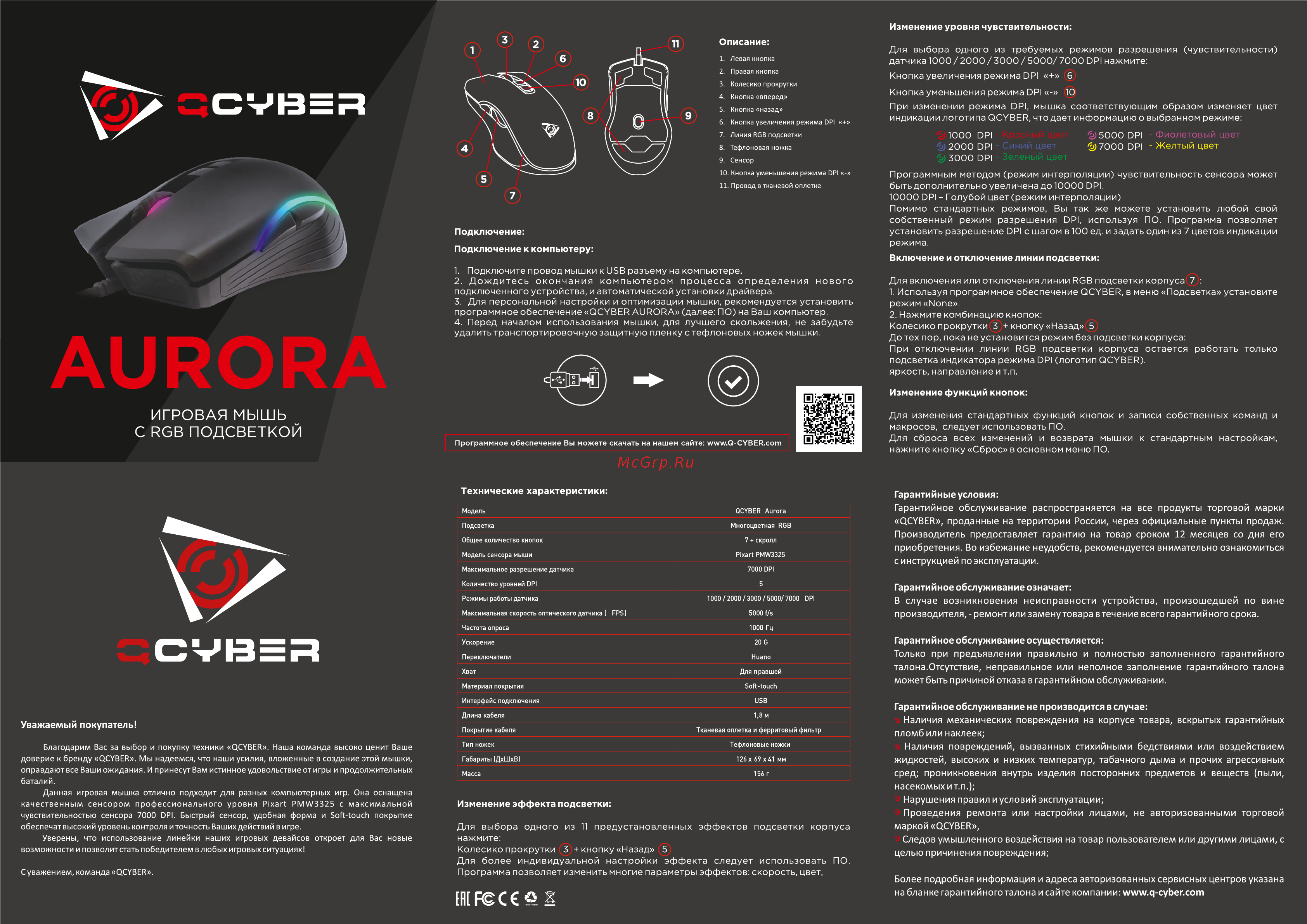 Qcyber Aurora Инструкция по эксплуатации онлайн