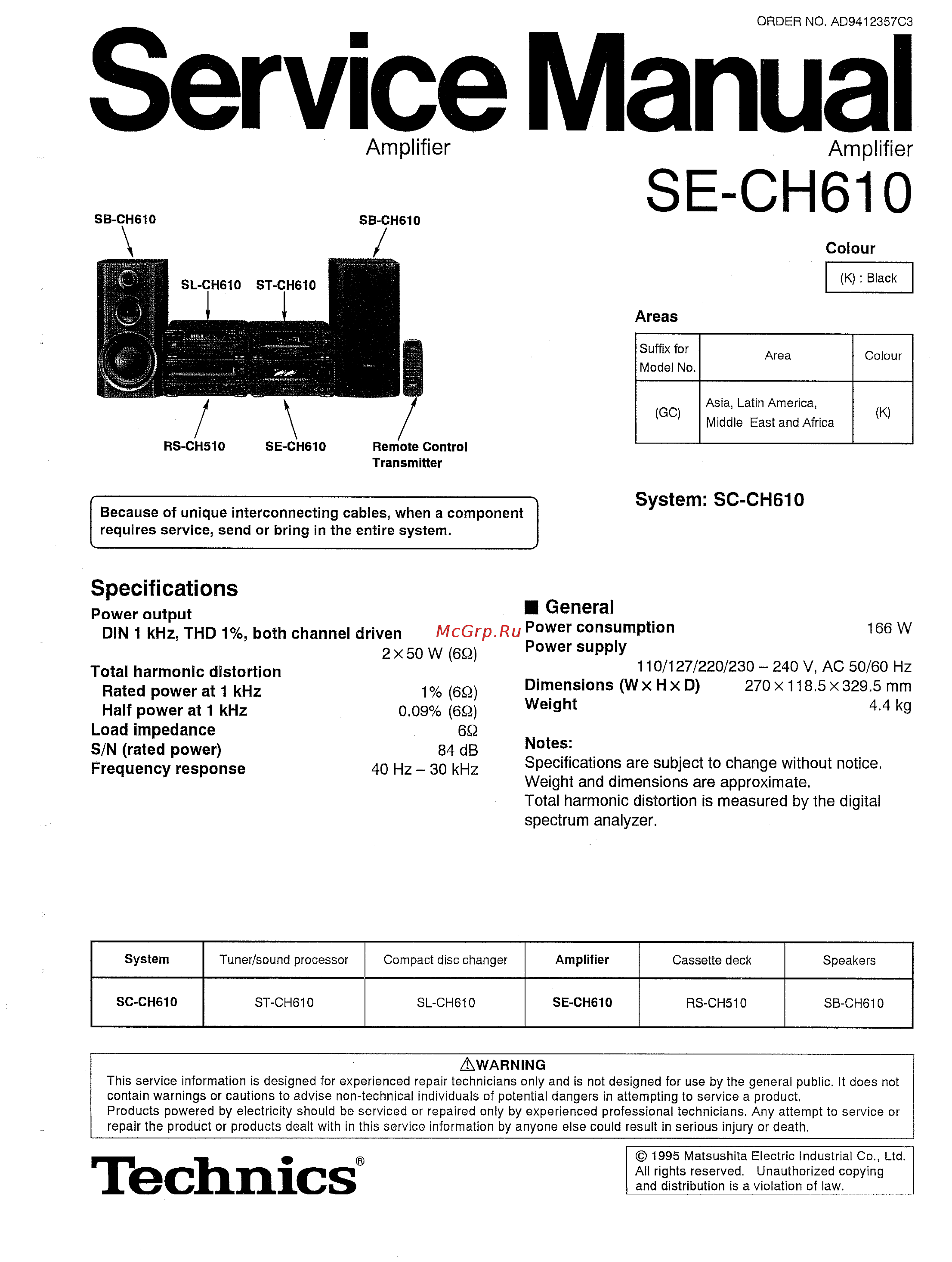Technics SC-CH610 Сервис мануал онлайн