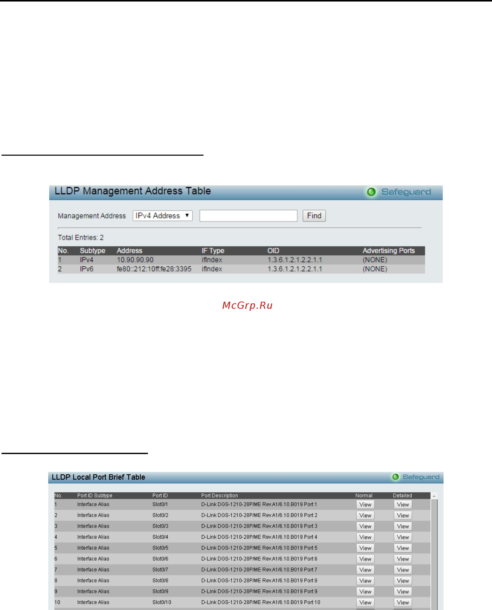 D-Link DGS-1210-28X/ME [150/159] Lldp lldp management address table