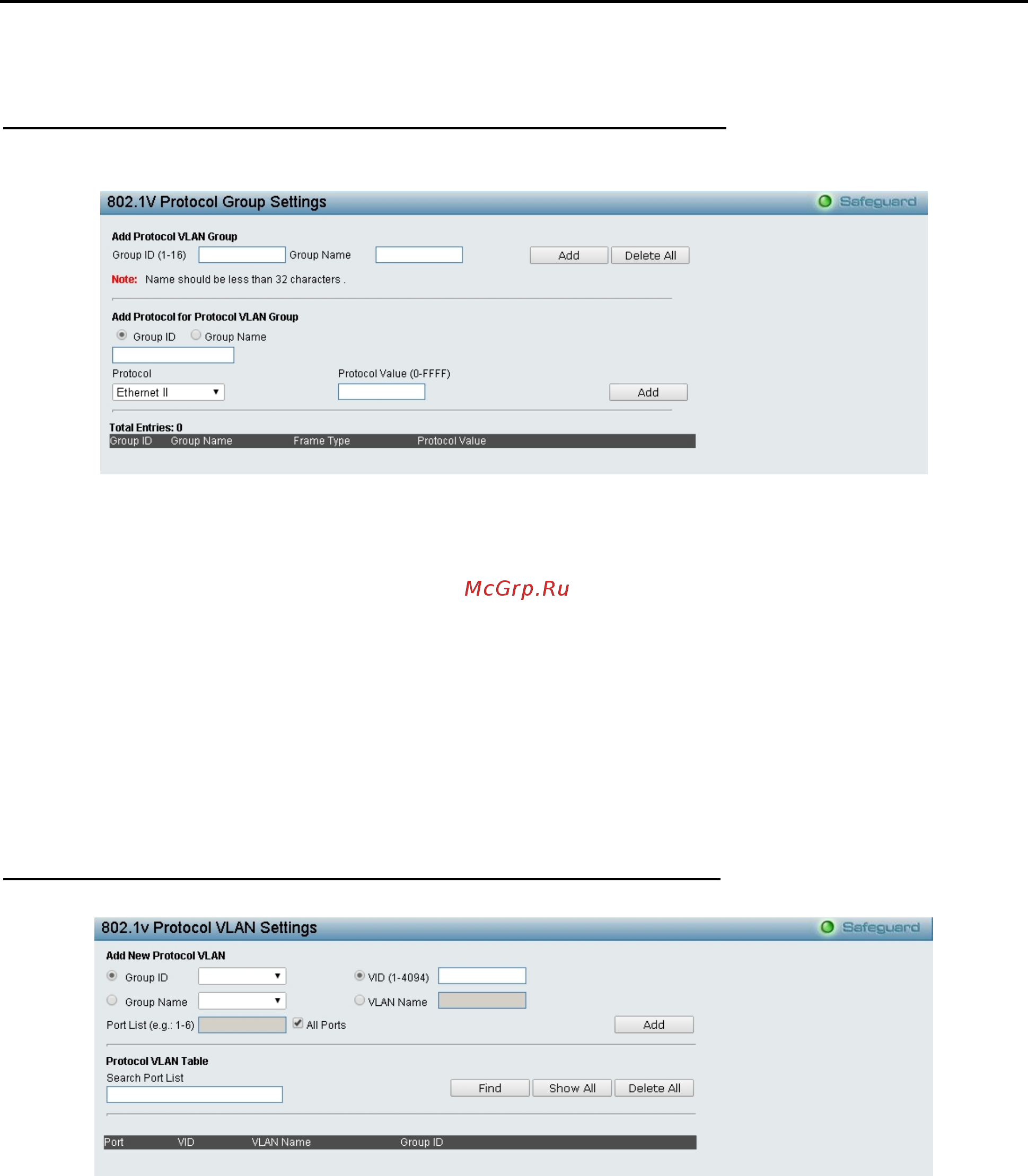 D-Link DGS-1210-52/ME rev.B [59/159] Configuration 802 v protocol vlan 802 v protocol group settings