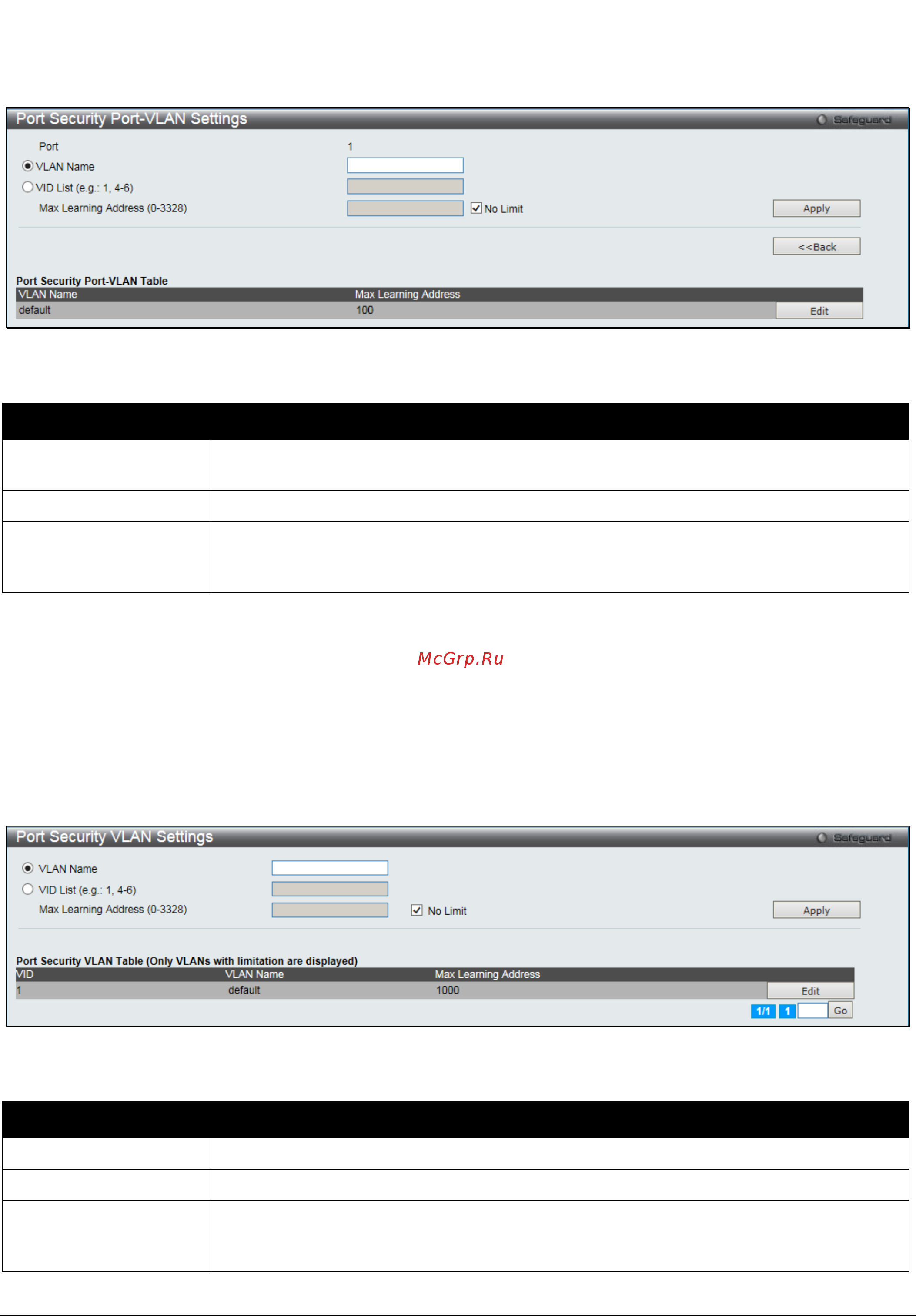 D-Link DGS-1510-28XMP/ME [235/342] Port security vlan settings