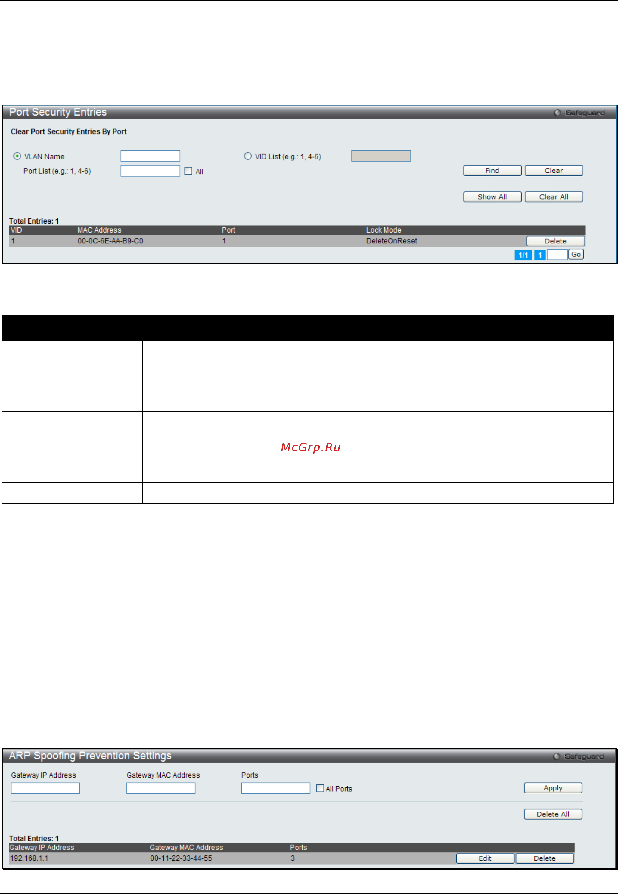 D-Link DGS-3000-26TC [249/384] Port security entries