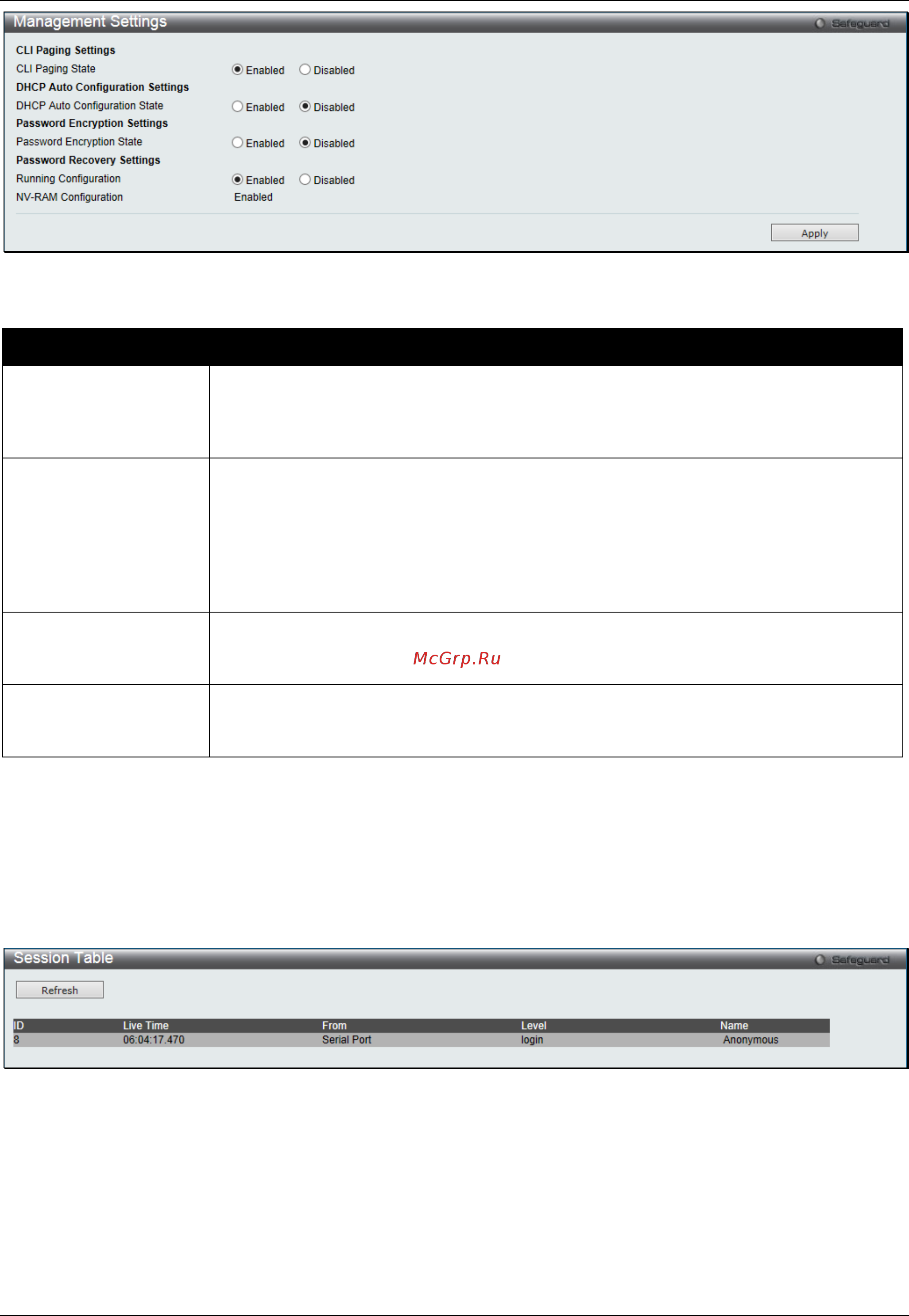 D-Link DGS-3000-28SC [52/444] Session table