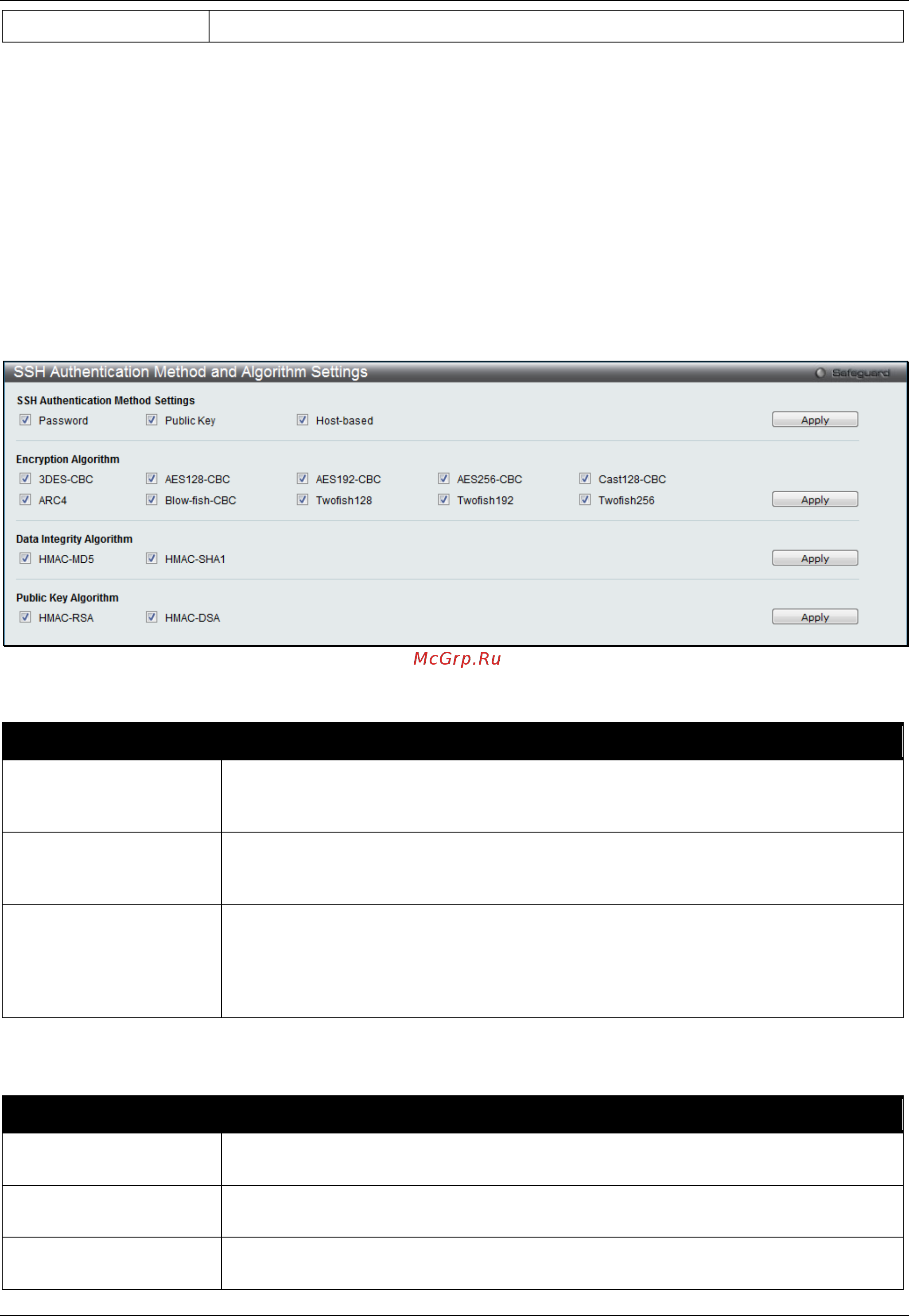 D-Link DGS-3120-48TC/*RI [401/509] Ssh authentication method and algorithm settings