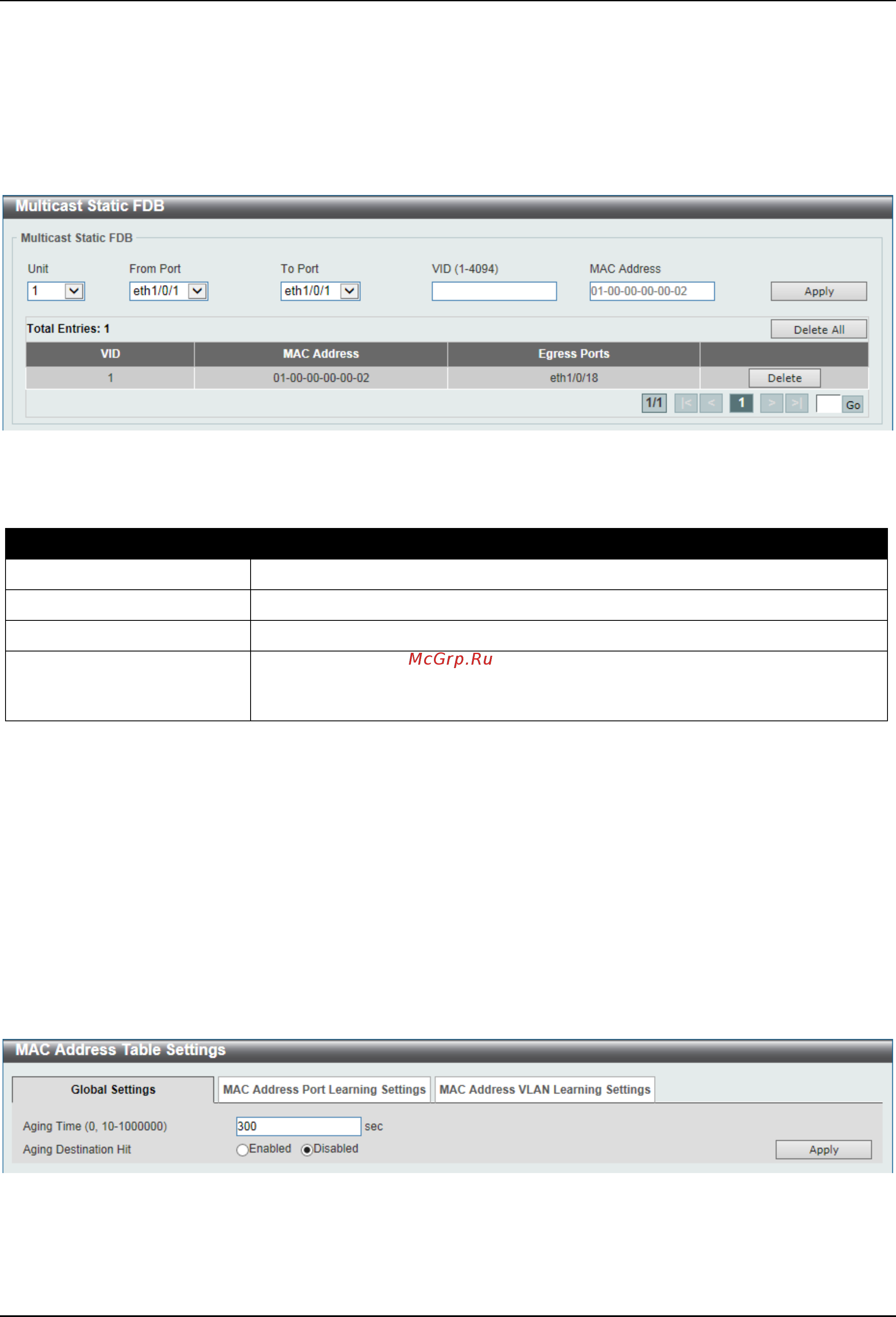 D-Link DGS-3630-28TC [145/742] Multicast static fdb