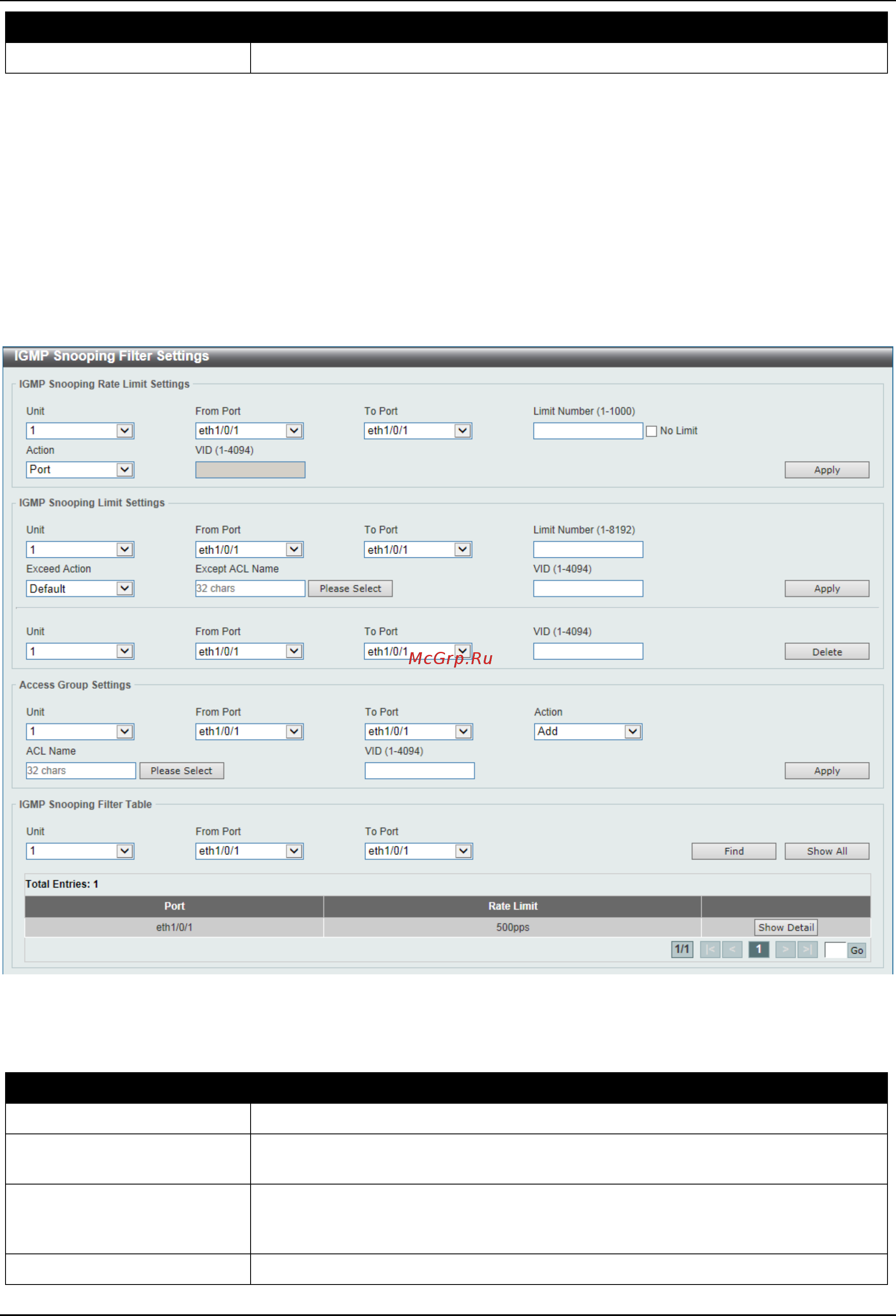 D-Link DGS-3630-28SC [208/742] Igmp snooping filter settings
