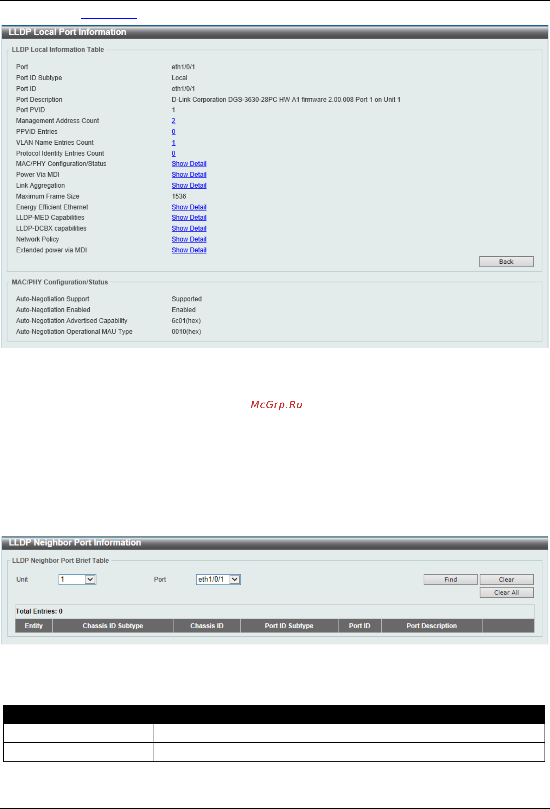D-Link DGS-3630-28SC [239/742] Lldp neighbor port information