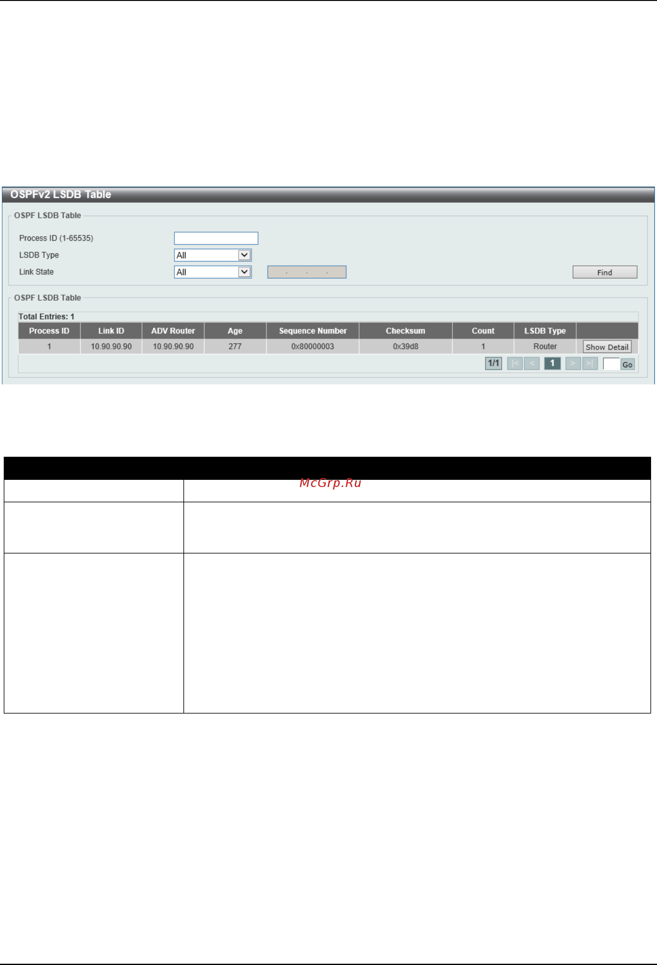 D-Link DGS-3630-28TC [291/742] Ospfv2 lsdb table