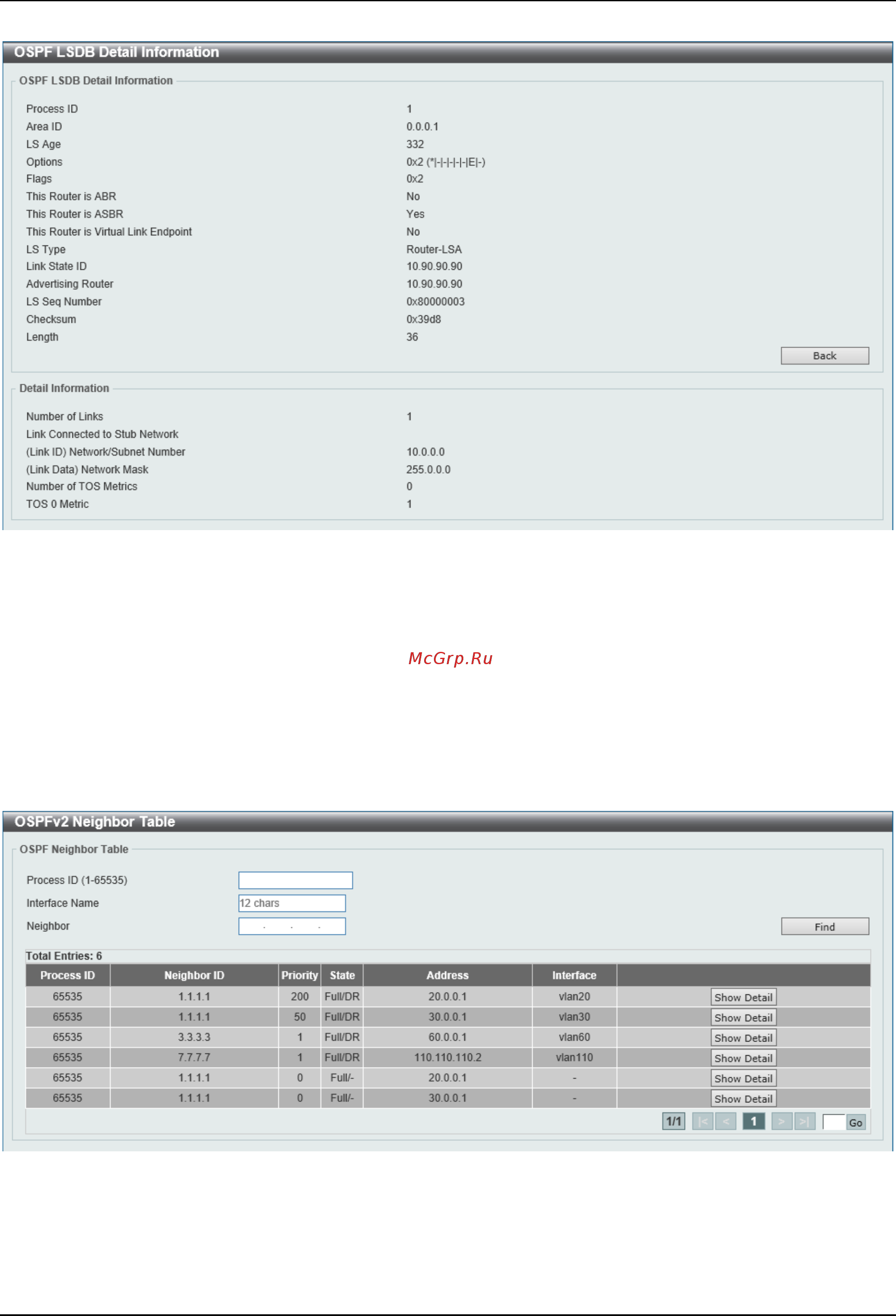 D-Link DGS-3630-28SC [292/742] Ospfv2 neighbor table