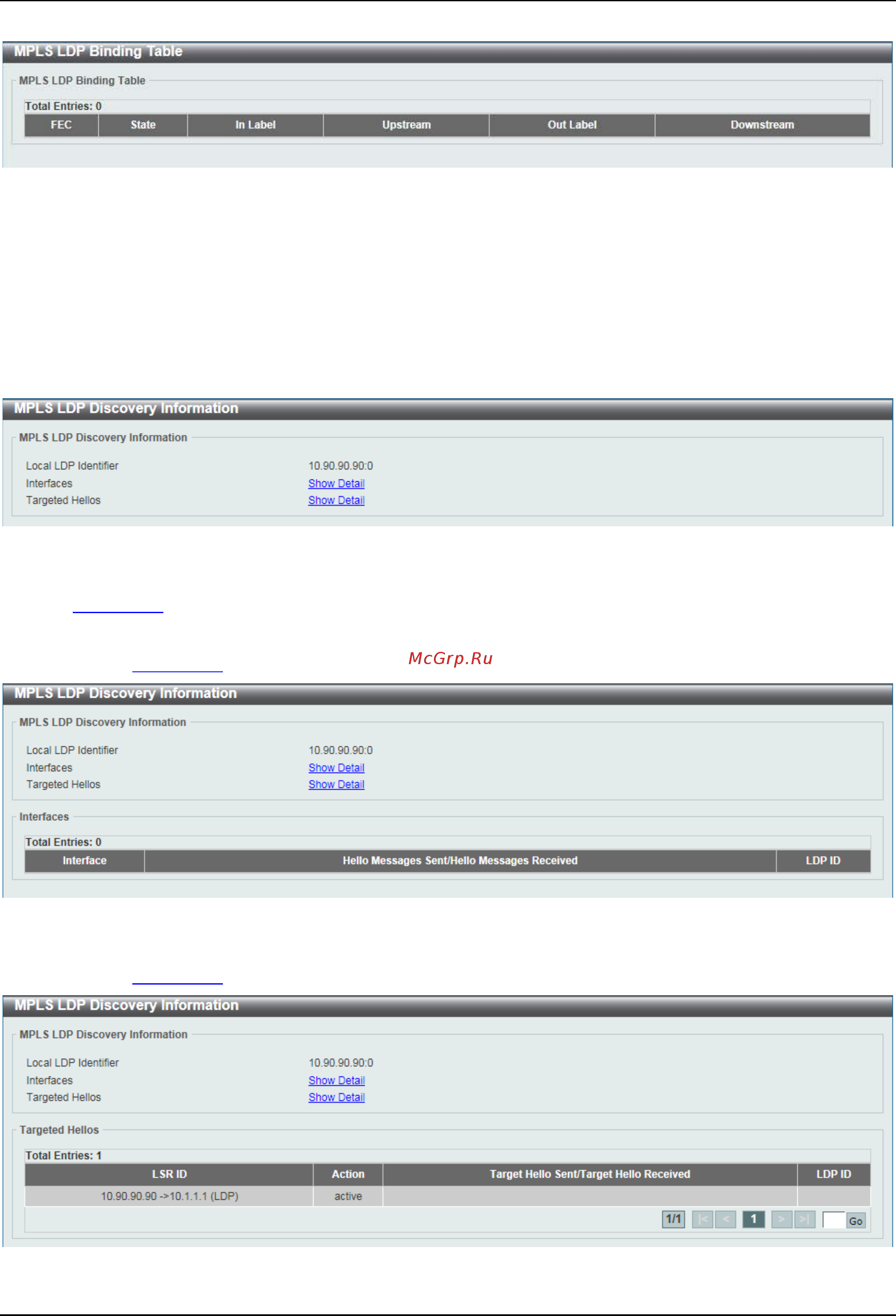 D-Link DGS-3630-28TC [611/742] Mpls ldp discovery information